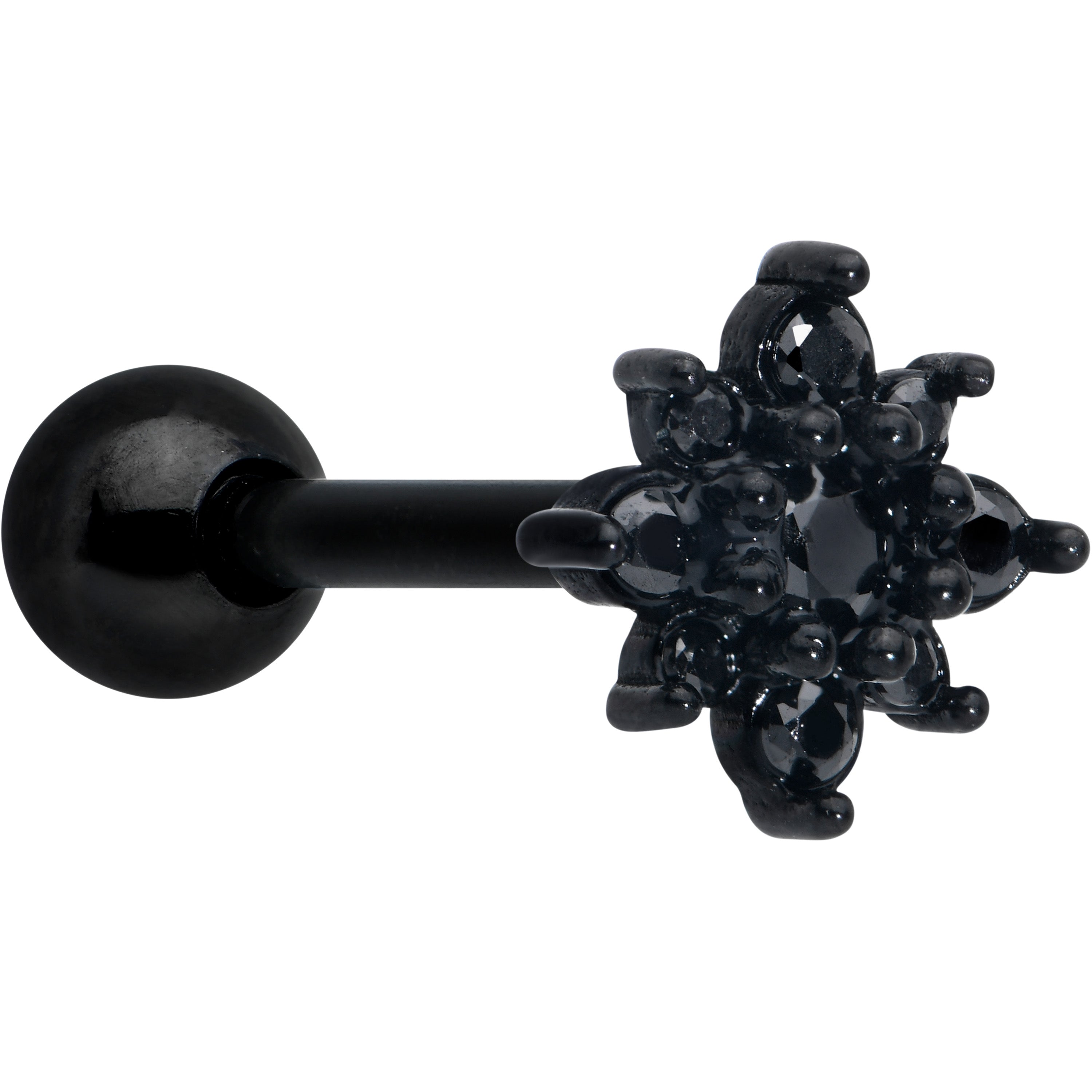 Black Gem Black Evening Flower Barbell Tongue Ring