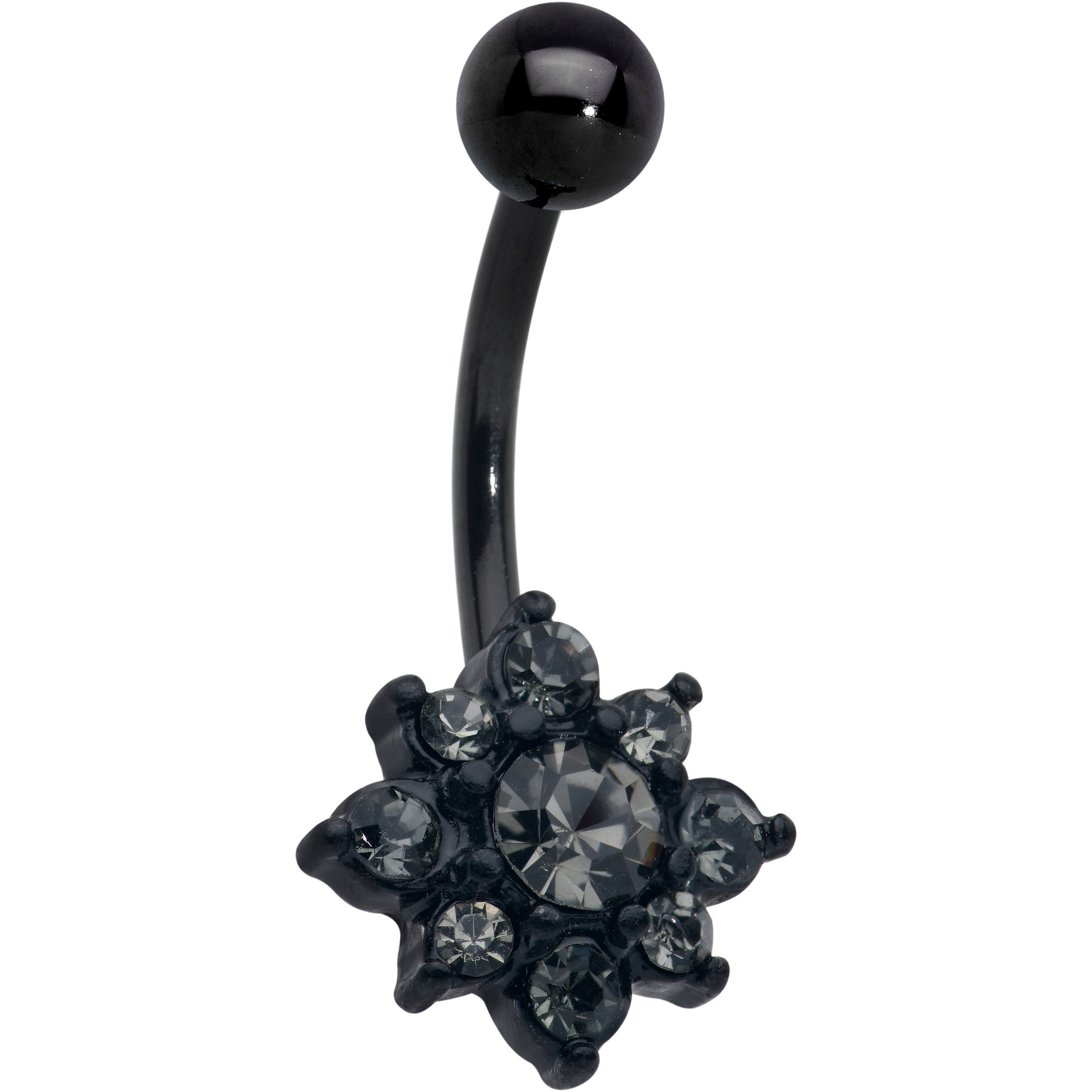 Clear Gem Black Evening Flower Belly Ring