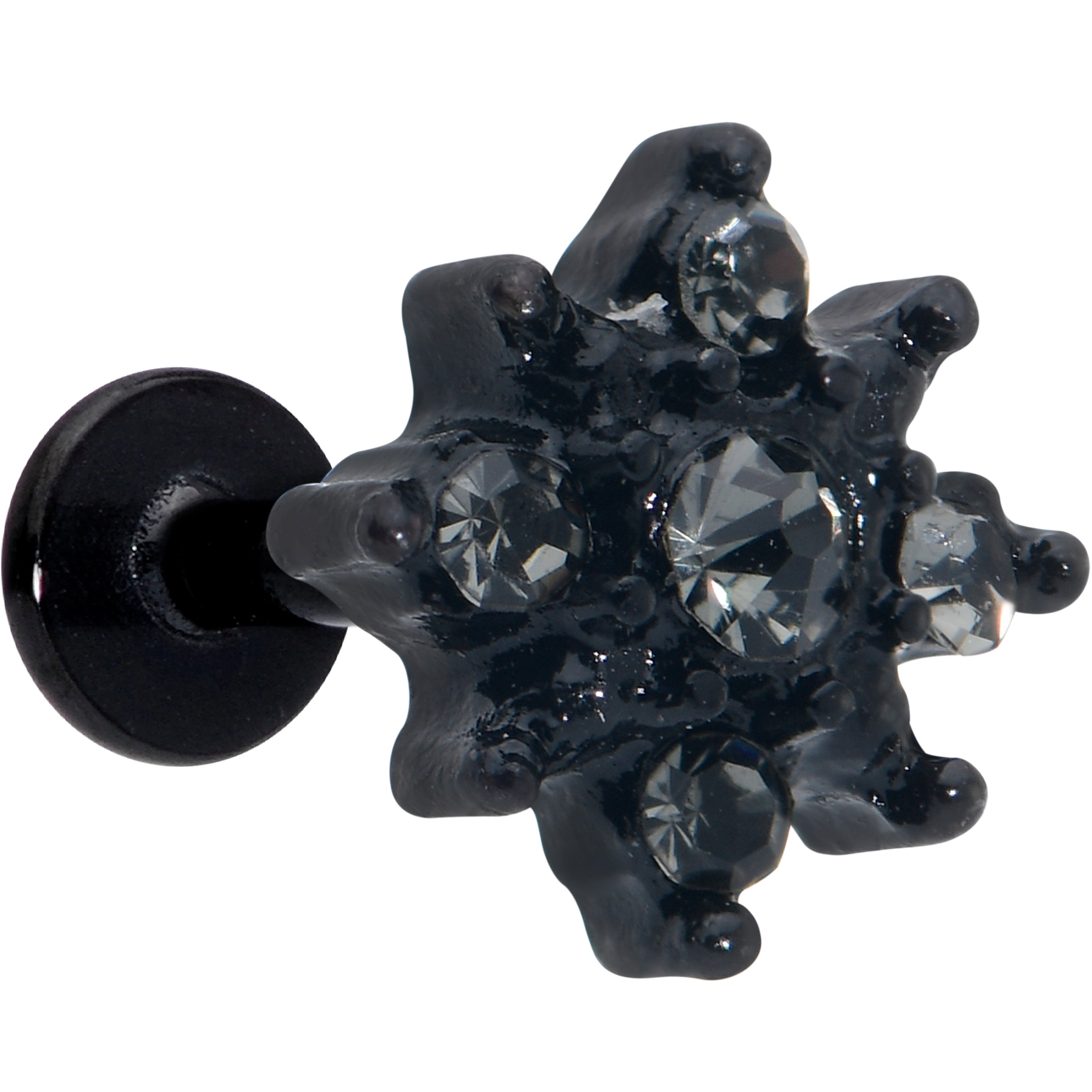 16 Gauge 1/4 Clear Gem Black Evening Flower Labret