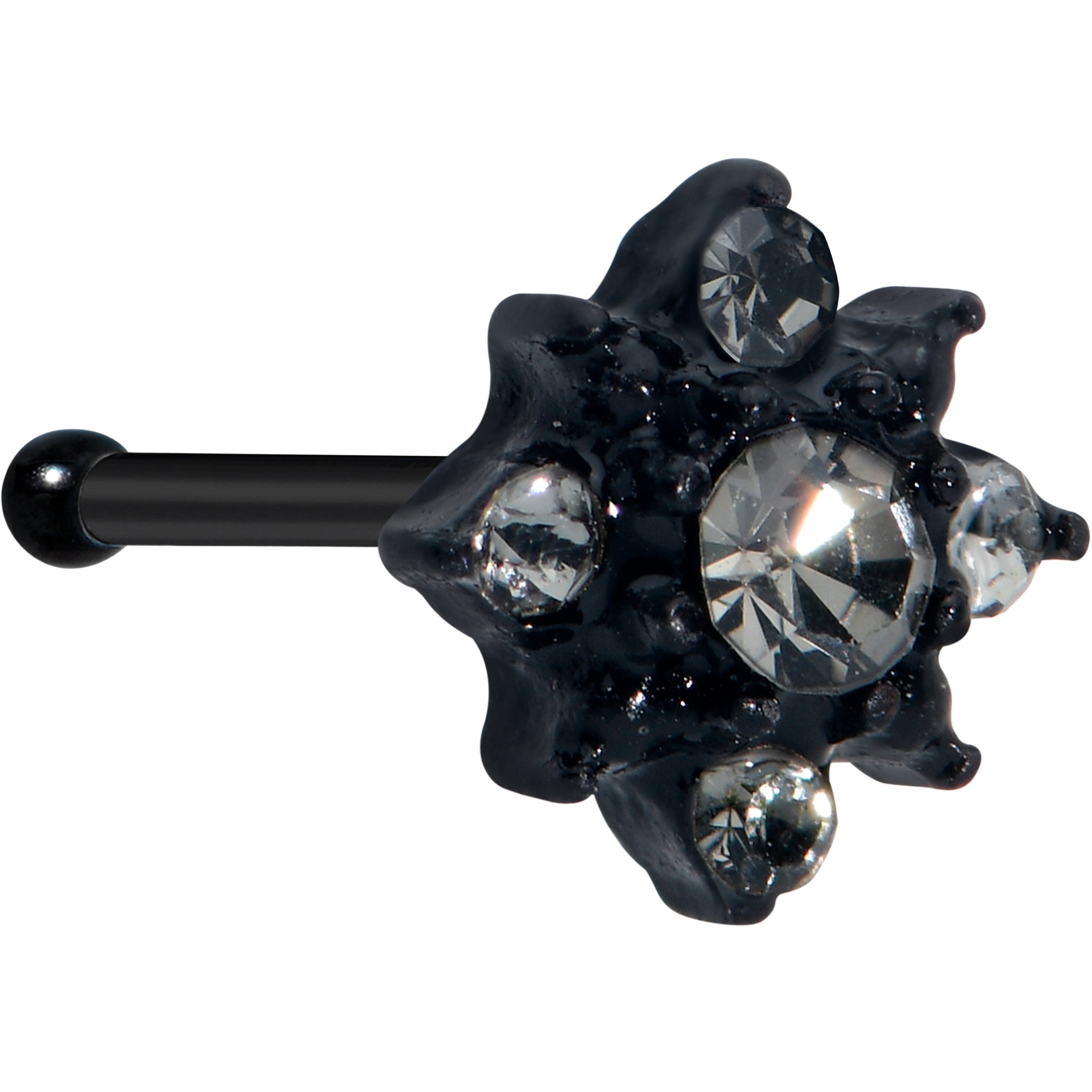 20 Gauge 1/4 Clear Gem Black Gothic Sun Nose Bone