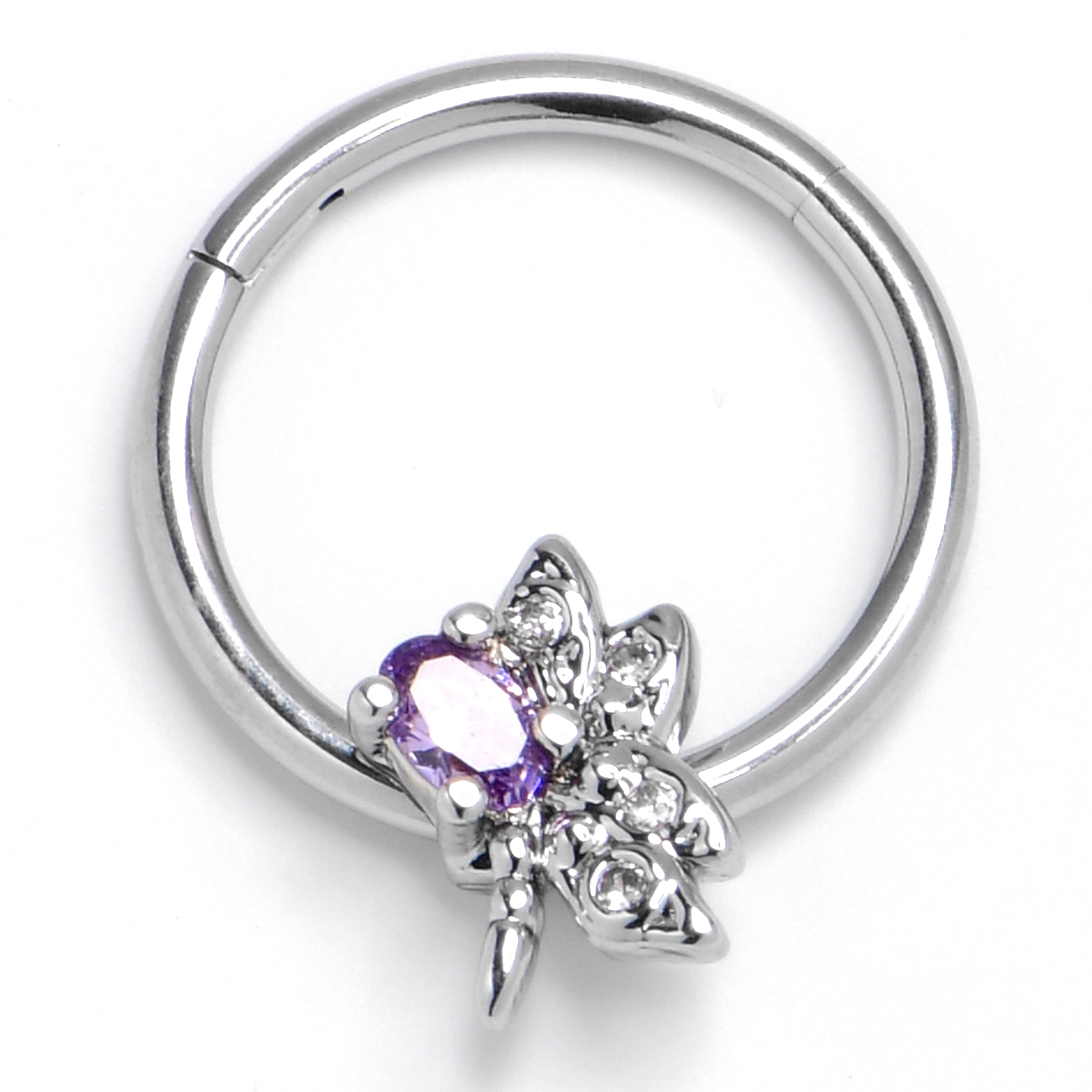 16 Gauge 3/8 Purple Gem Divine Dragonfly Hinged Segment Ring