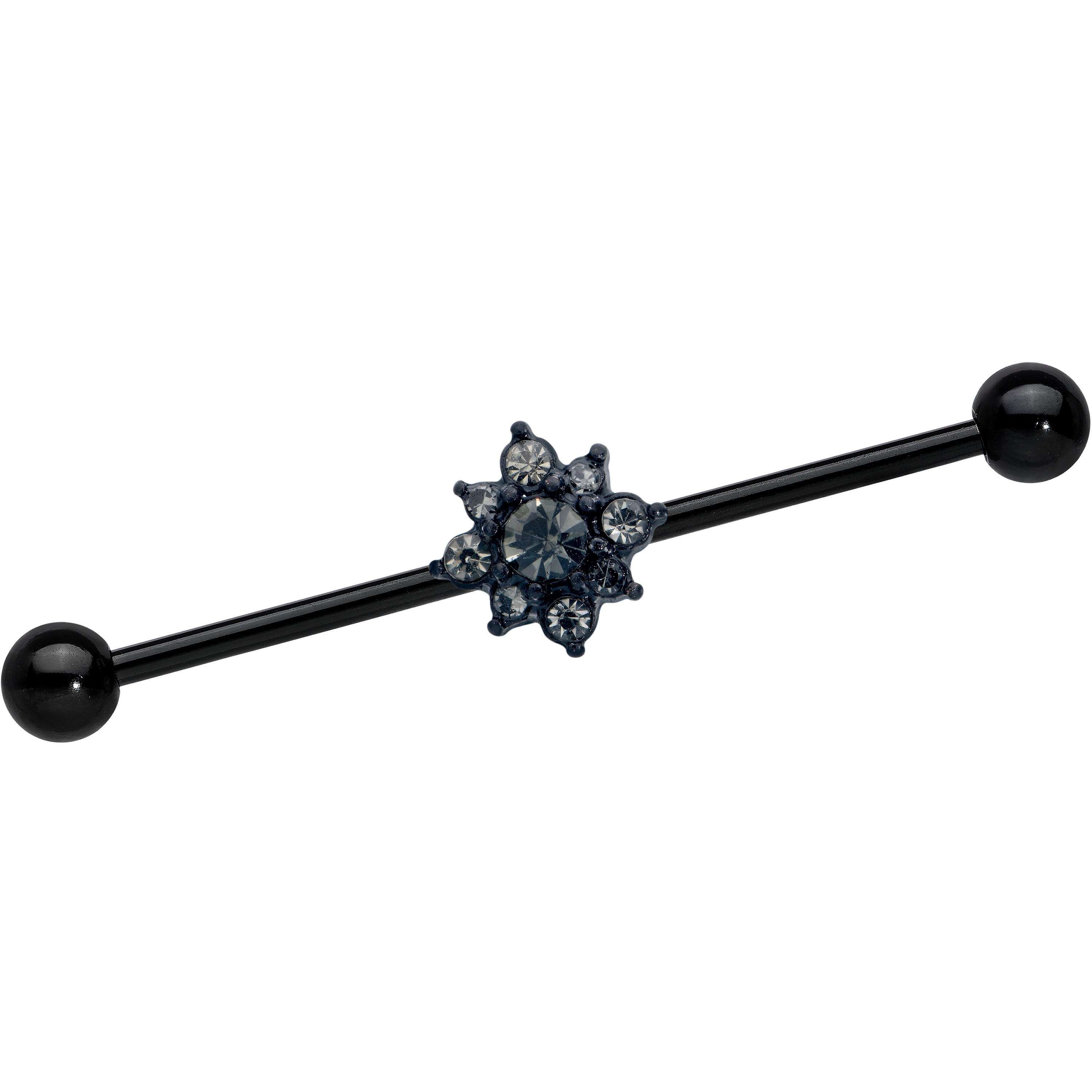 14 Gauge Clear Gem Black Gothic Sun Industrial Barbell 38mm