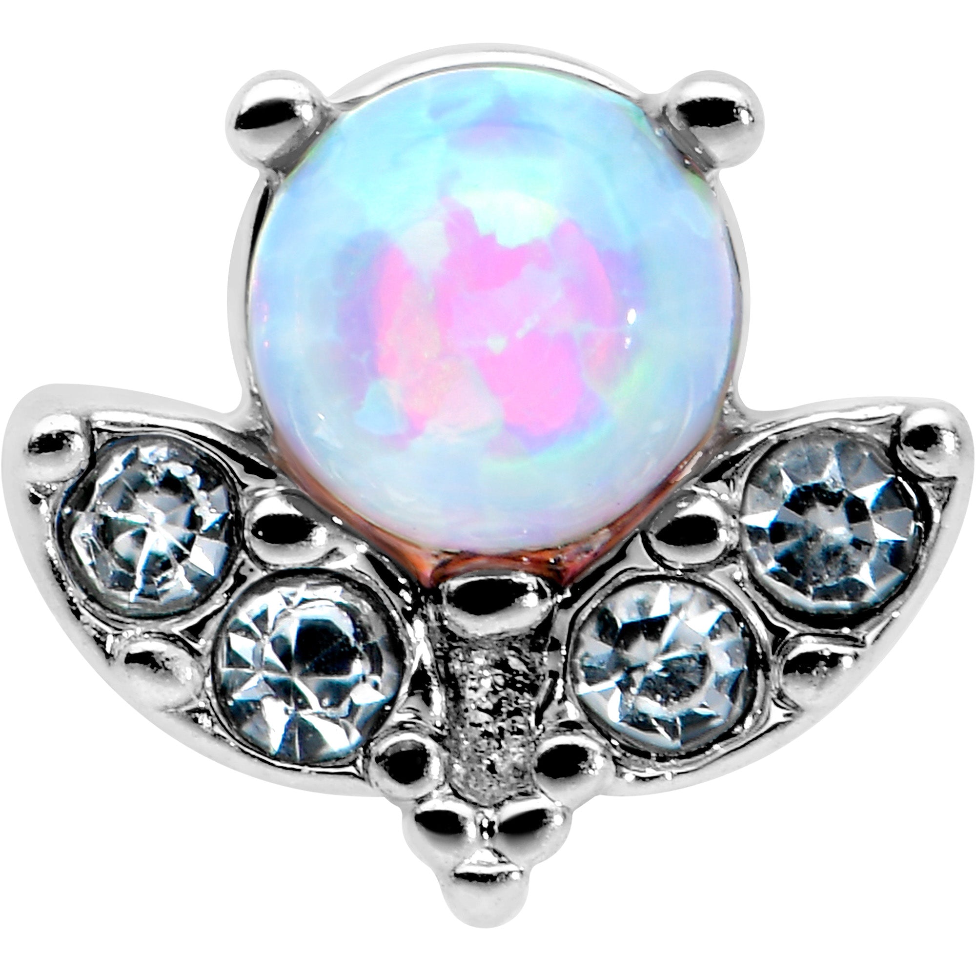 20 Gauge 7mm White Synthetic Opal Style Flower L Shape Nose Ring