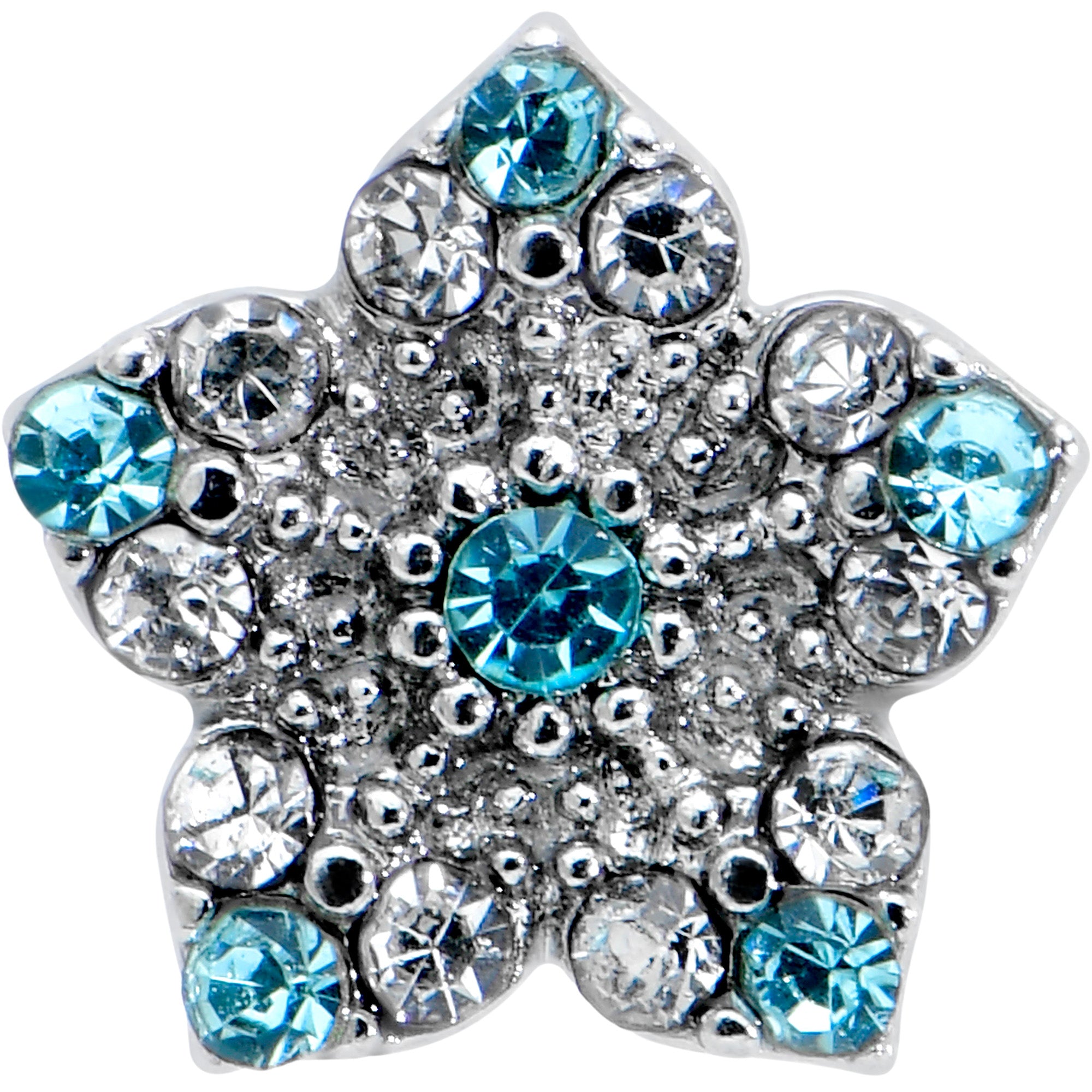 16 Gauge 1/4 Blue Clear Gem Opulent Flower Cartilage Tragus Earring