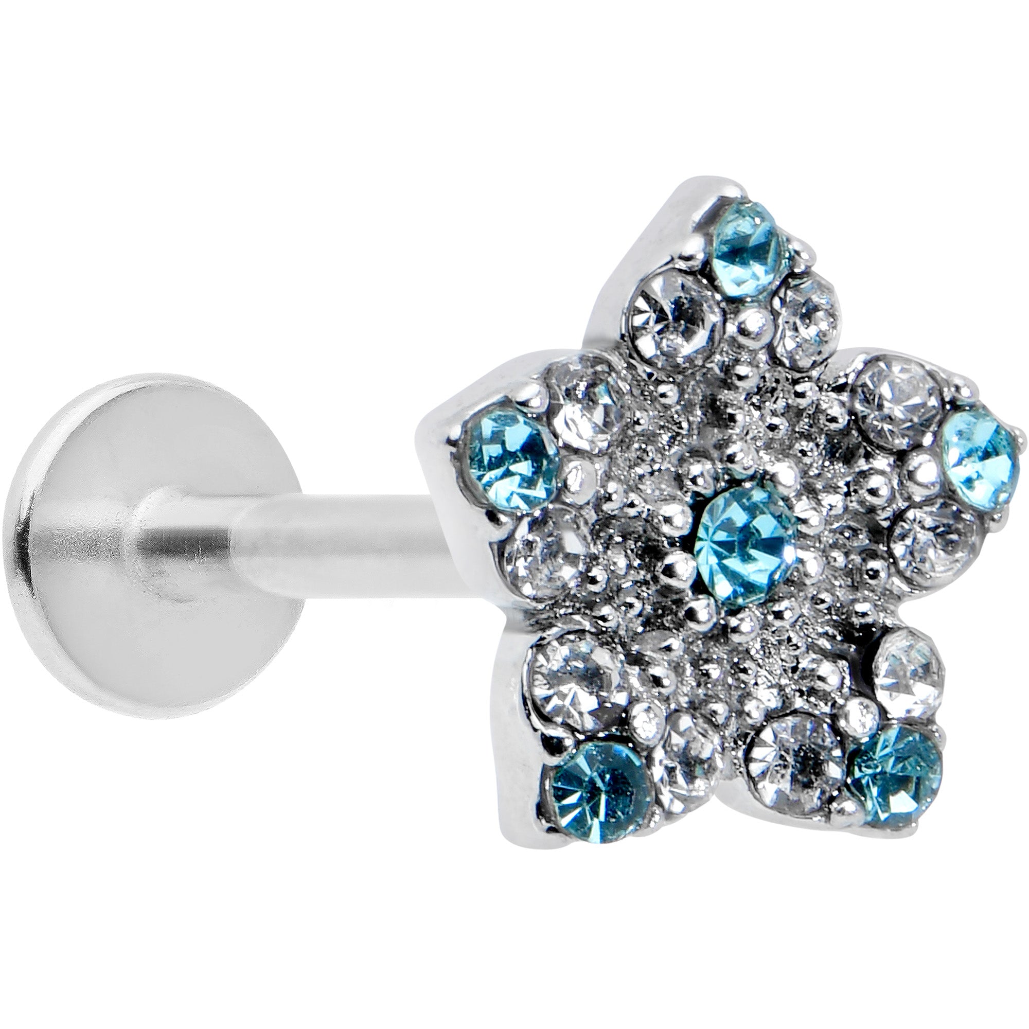 16 Gauge 5/16 Clear Blue Gem Opulent Flower Labret Monroe Tragus