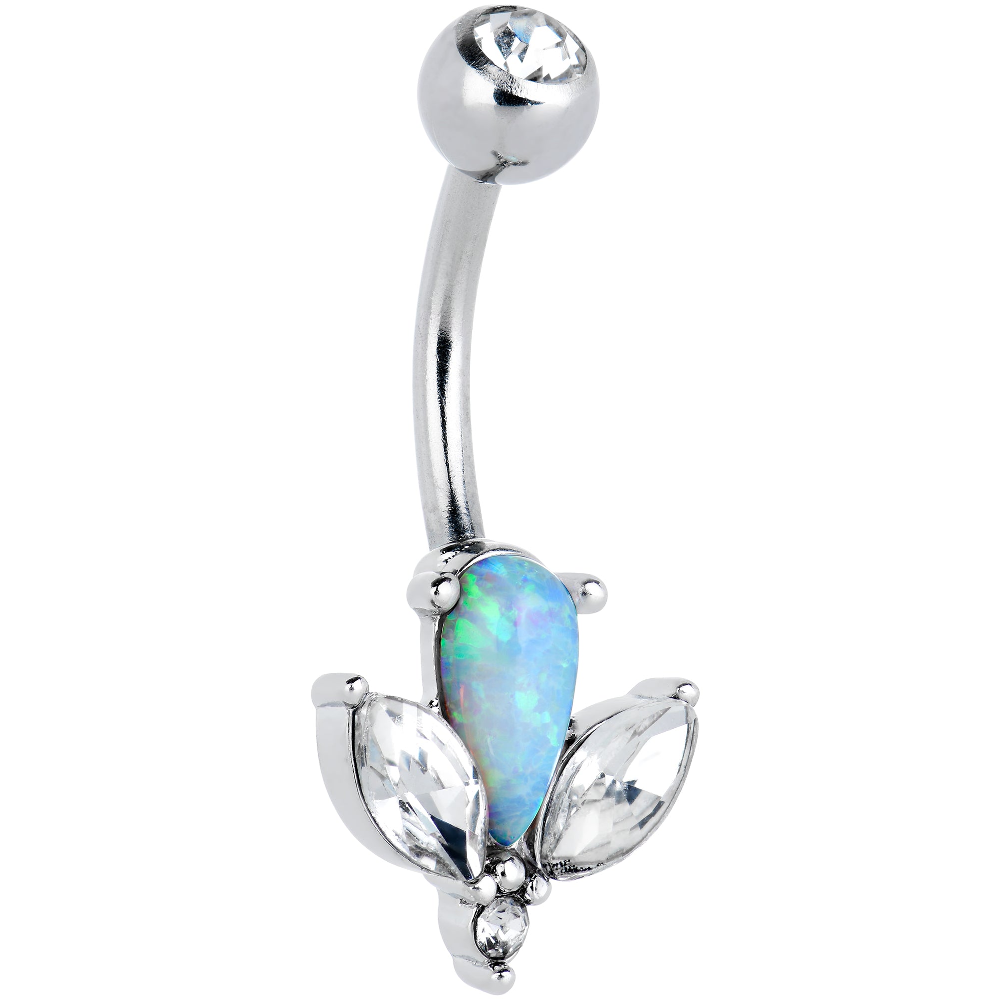 White Faux Opal Drop Flower Belly Ring