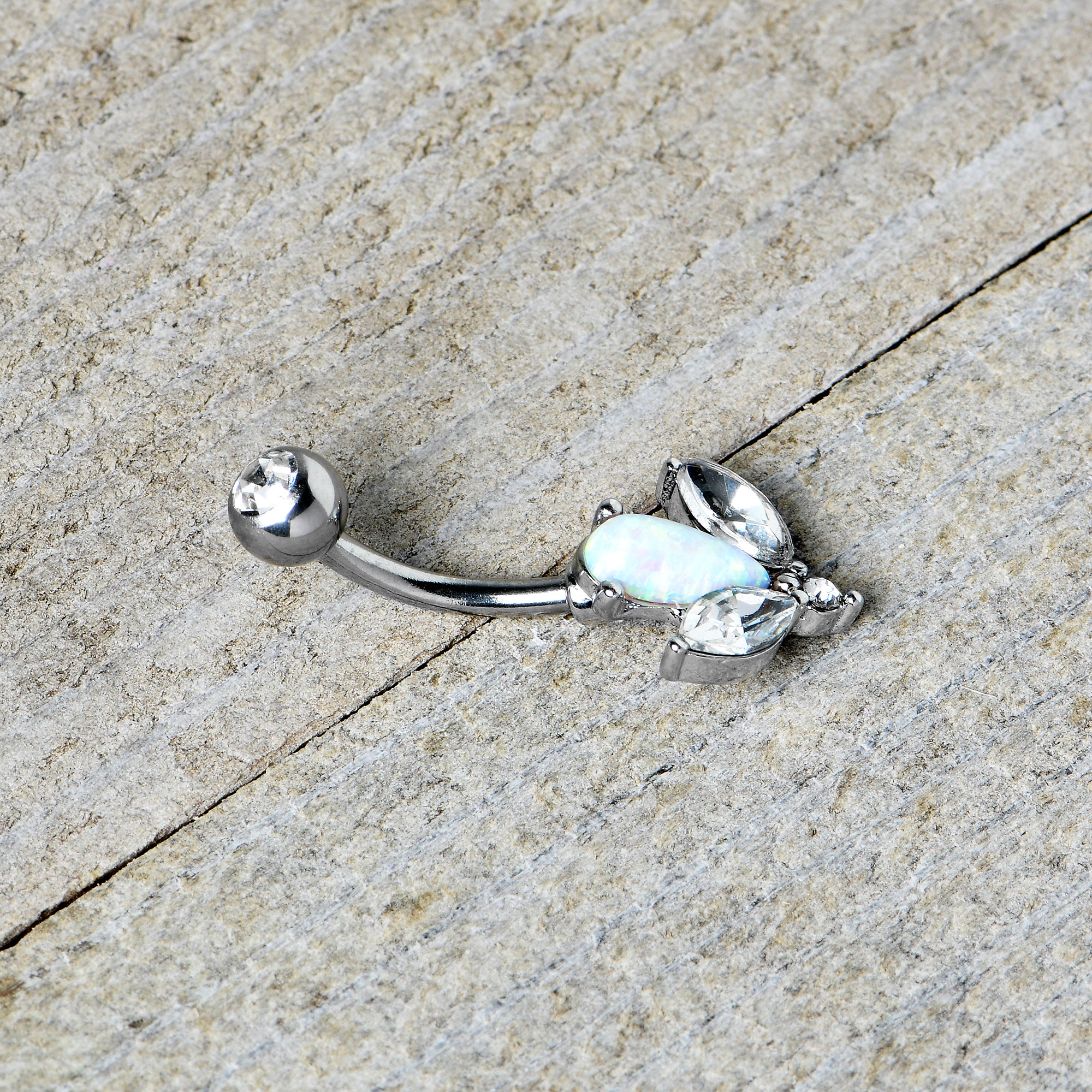 White Faux Opal Drop Flower Belly Ring