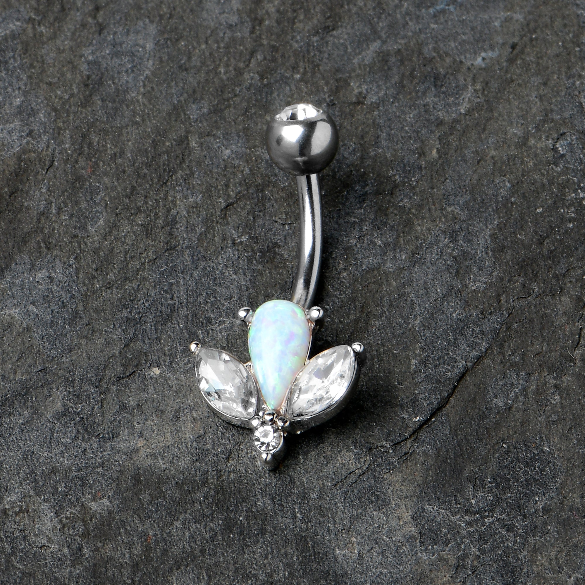 White Faux Opal Drop Flower Belly Ring