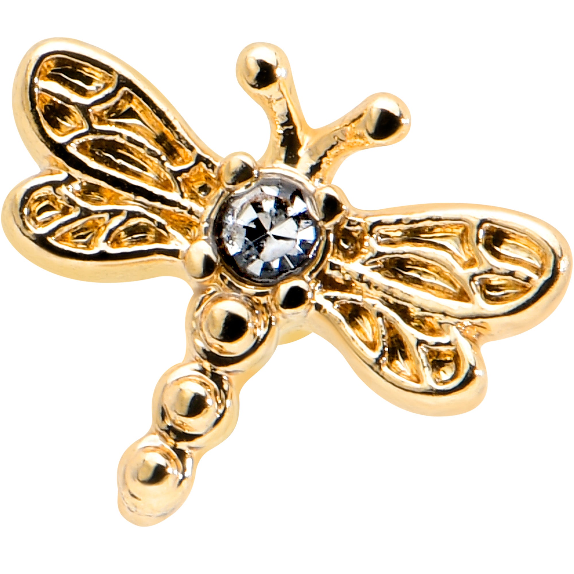 16 Gauge 1/4 Clear Gem Gold Tone Flying Dragonfly Cartilage Earring