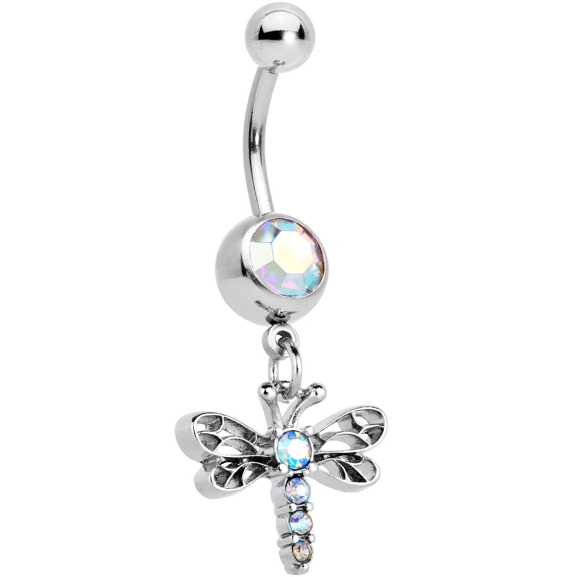 Aurora Gem Ornate Dragonfly Dangle Belly Ring