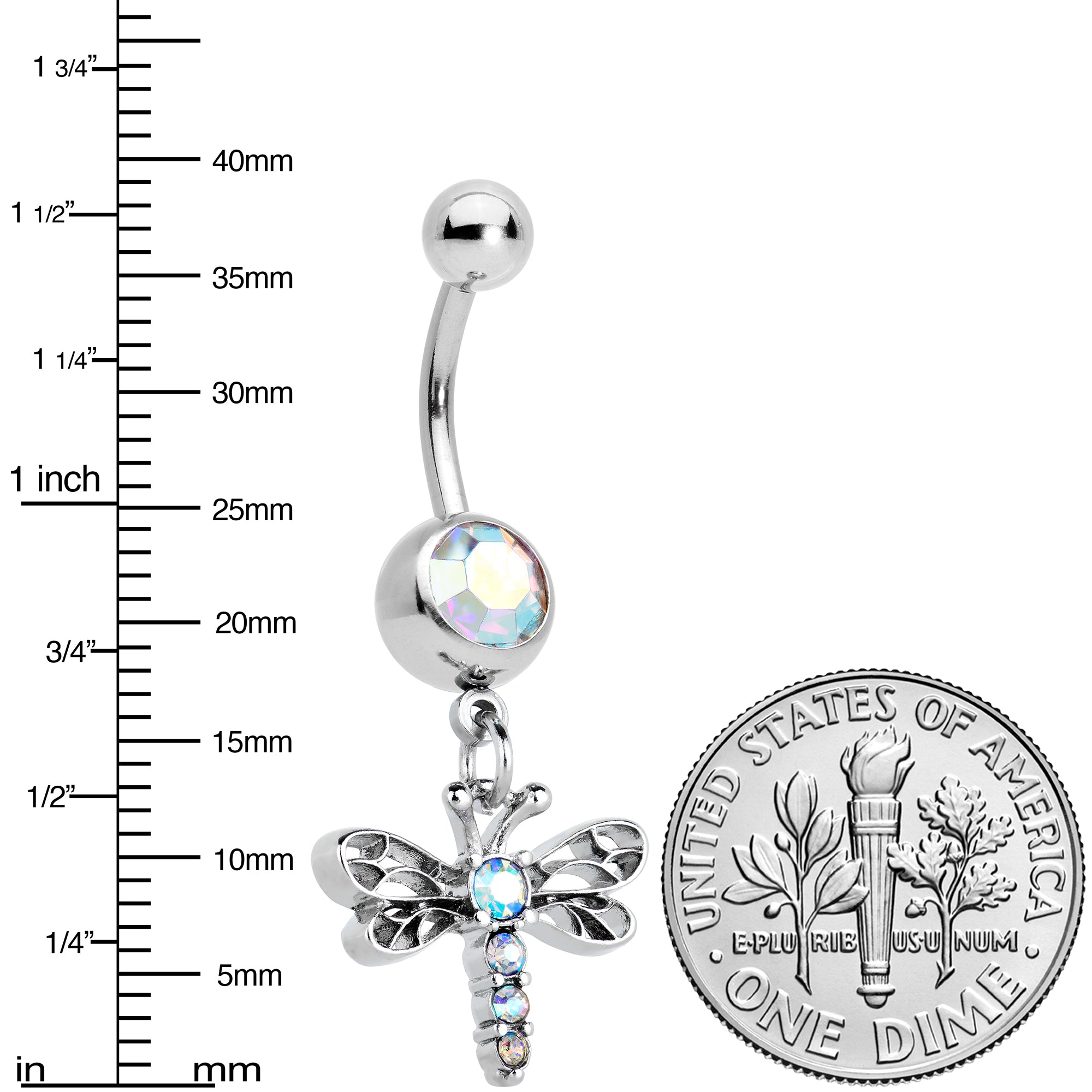 Aurora Gem Ornate Dragonfly Dangle Belly Ring