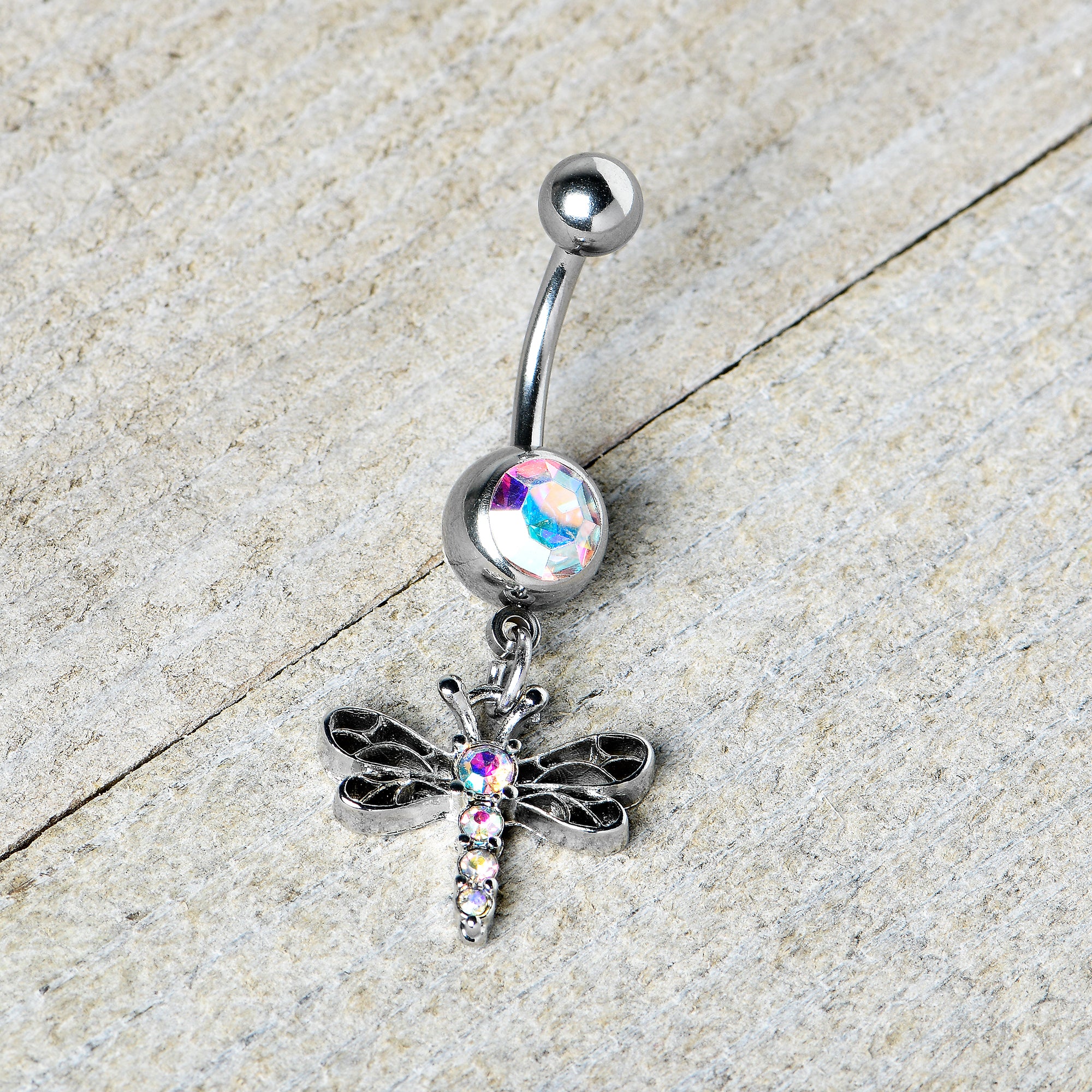 Aurora Gem Ornate Dragonfly Dangle Belly Ring