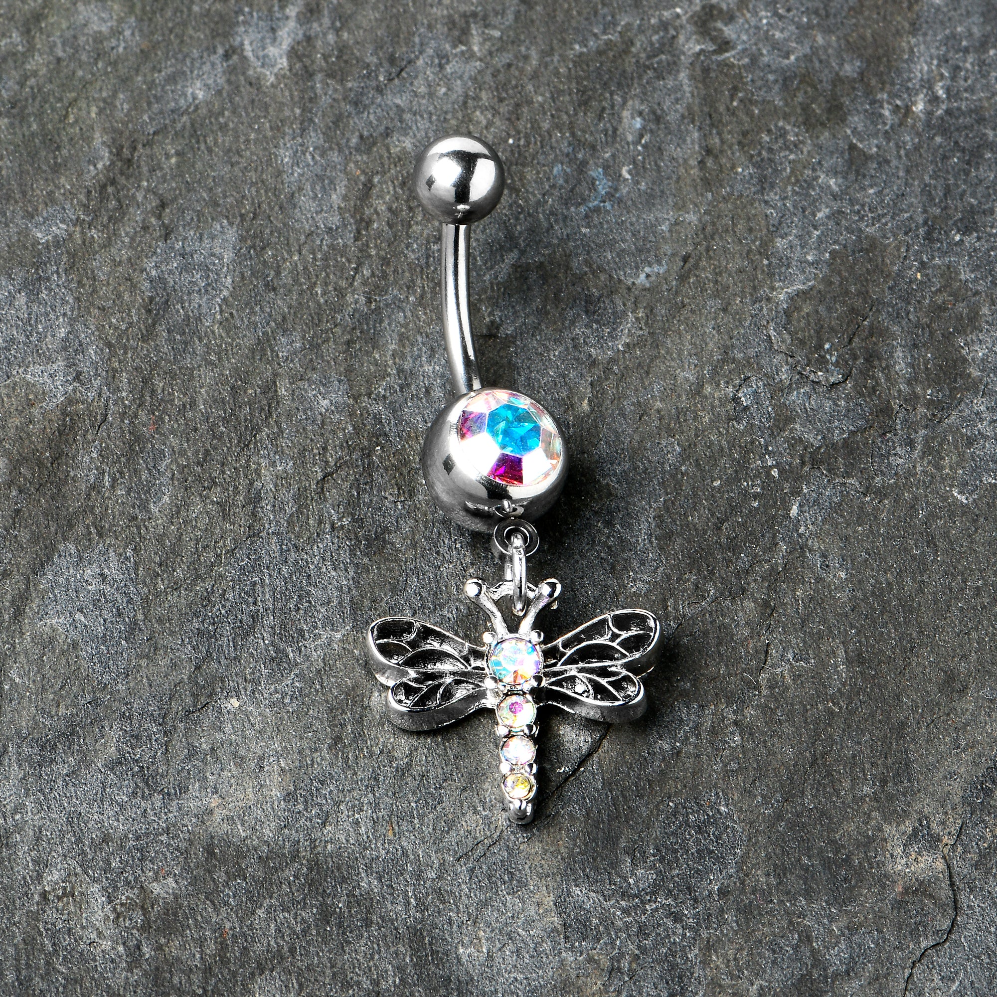 Aurora Gem Ornate Dragonfly Dangle Belly Ring