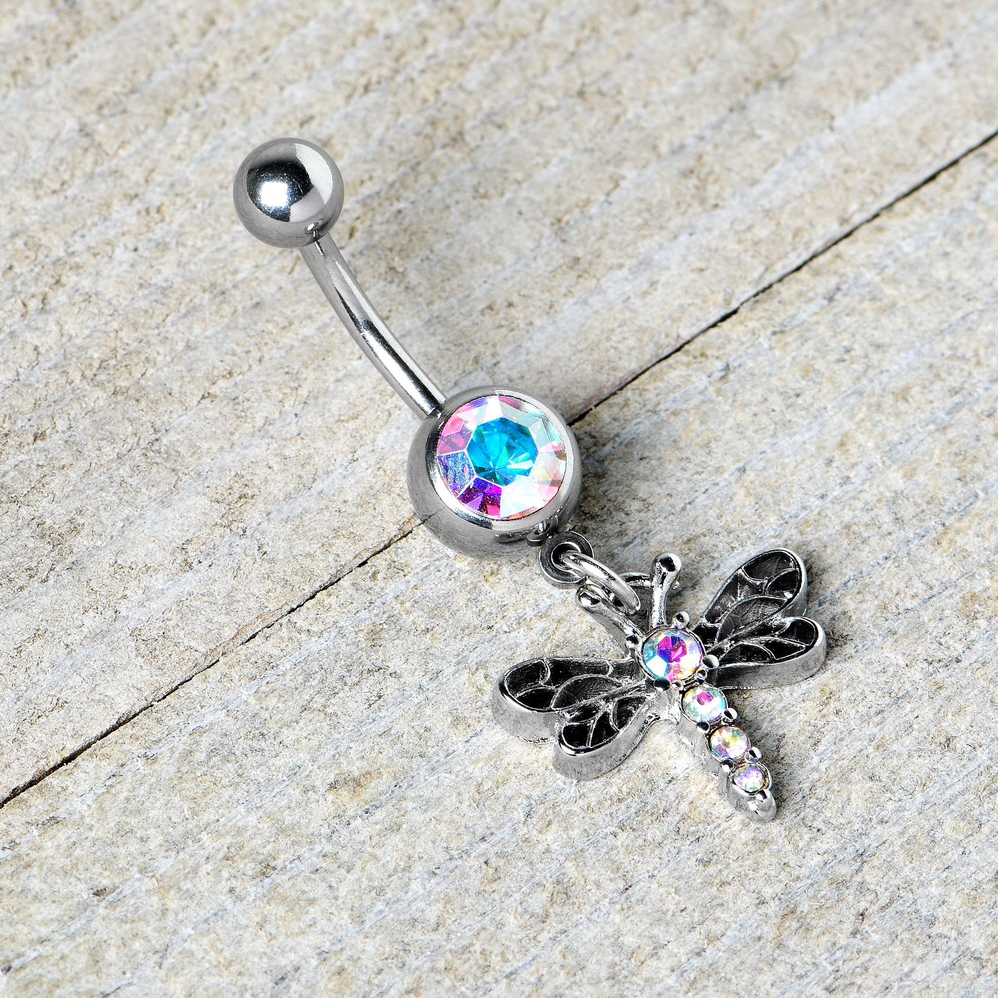 Aurora Gem Ornate Dragonfly Dangle Belly Ring