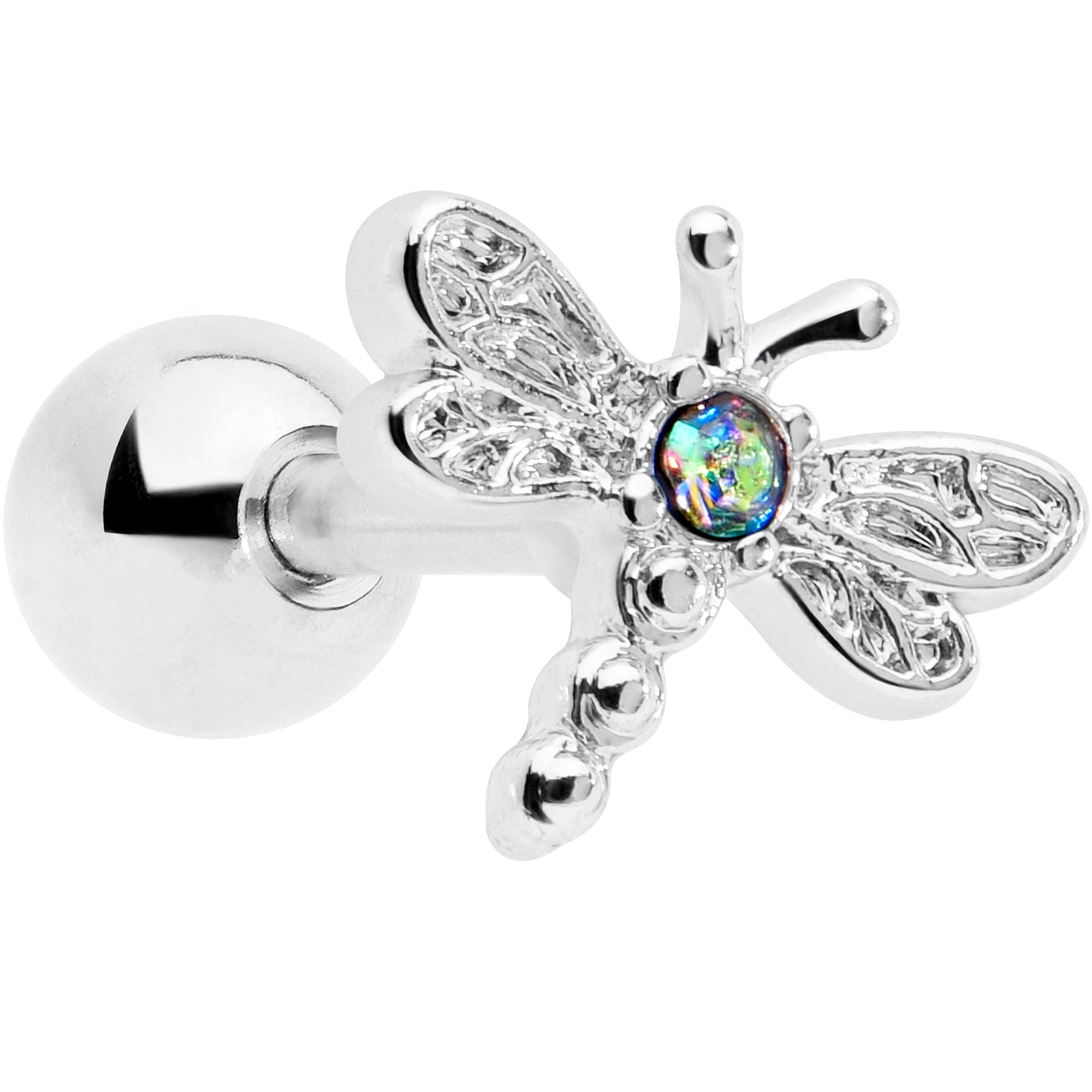 16 Gauge 1/4 Aurora Gem Ornate Dragonfly Cartilage Tragus Earring