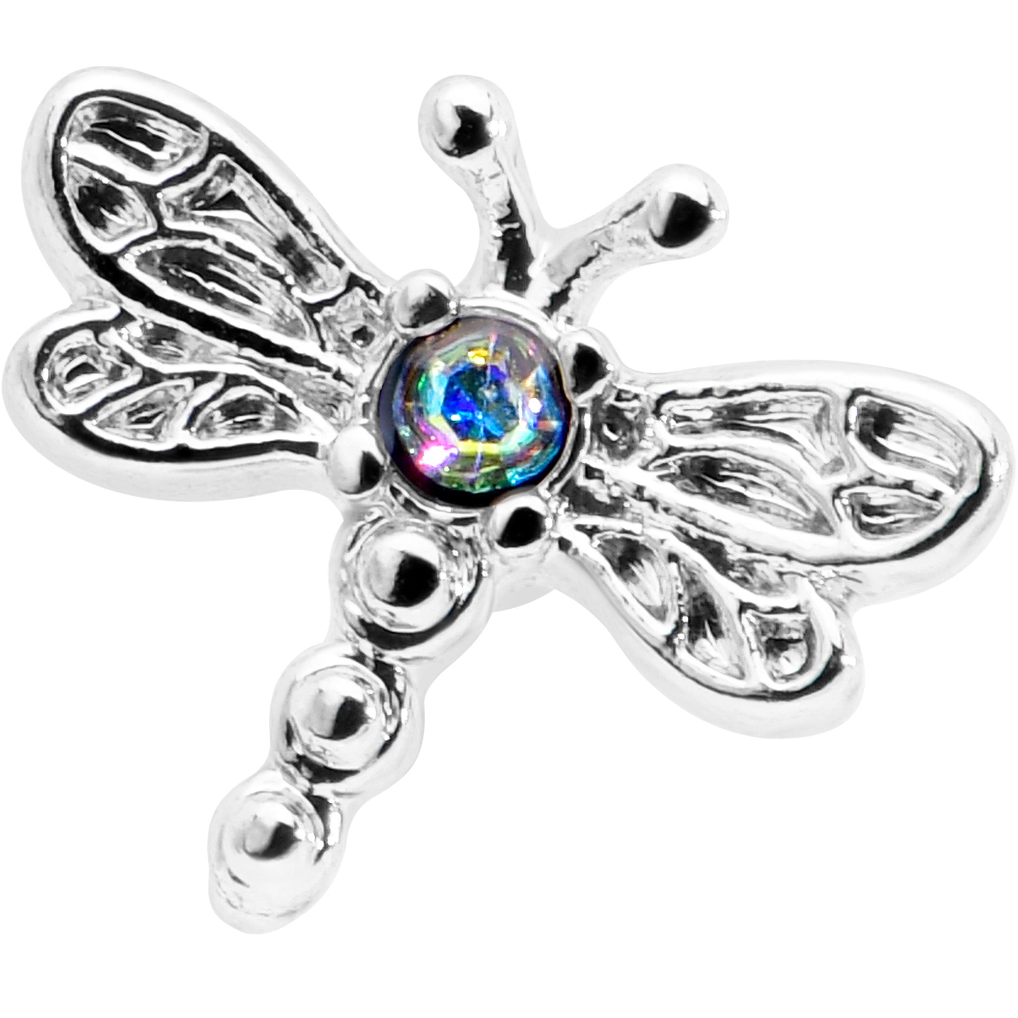 16 Gauge 1/4 Aurora Gem Ornate Dragonfly Cartilage Tragus Earring