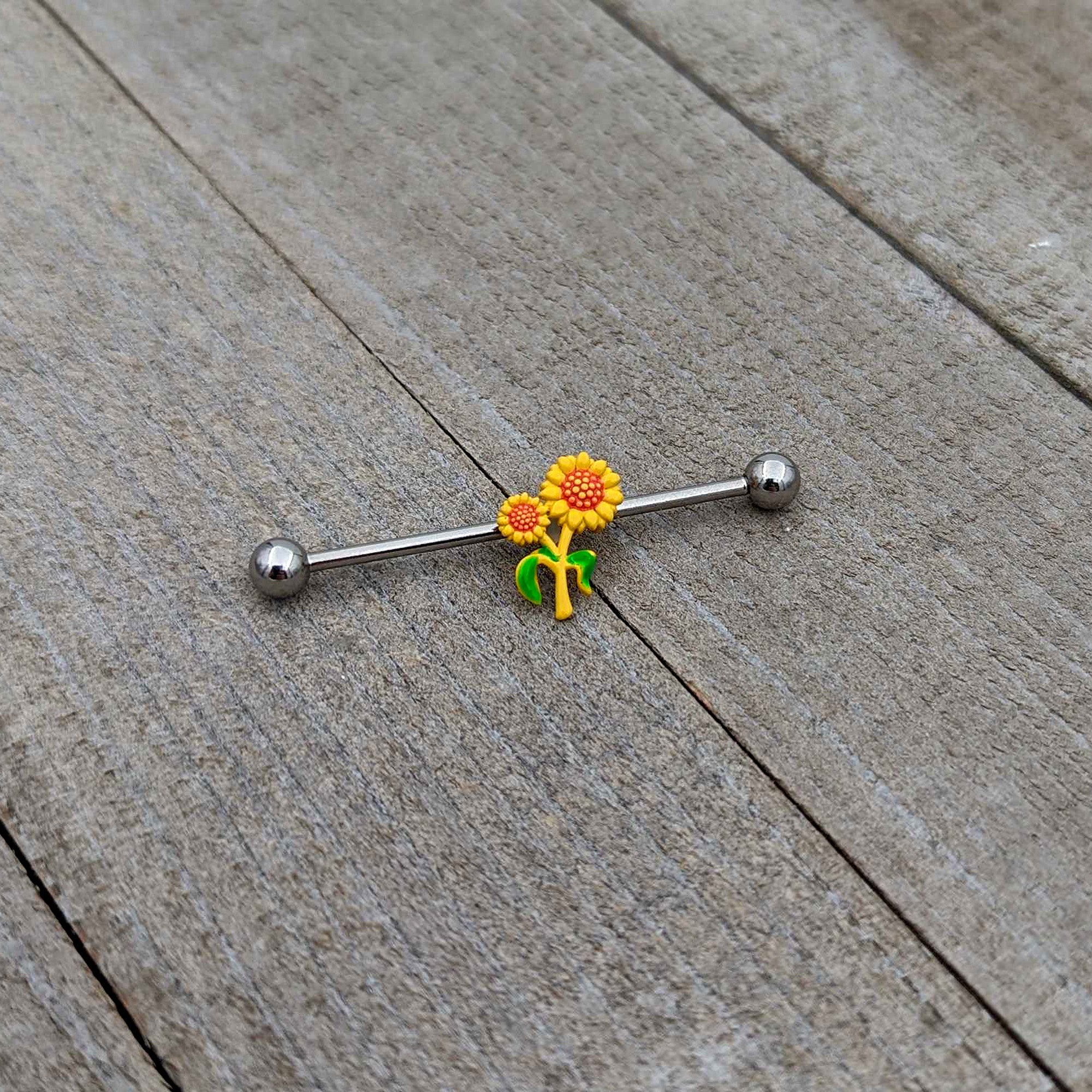 14 Gauge Happy Sunflower Duo Industrial Barbell 38mm