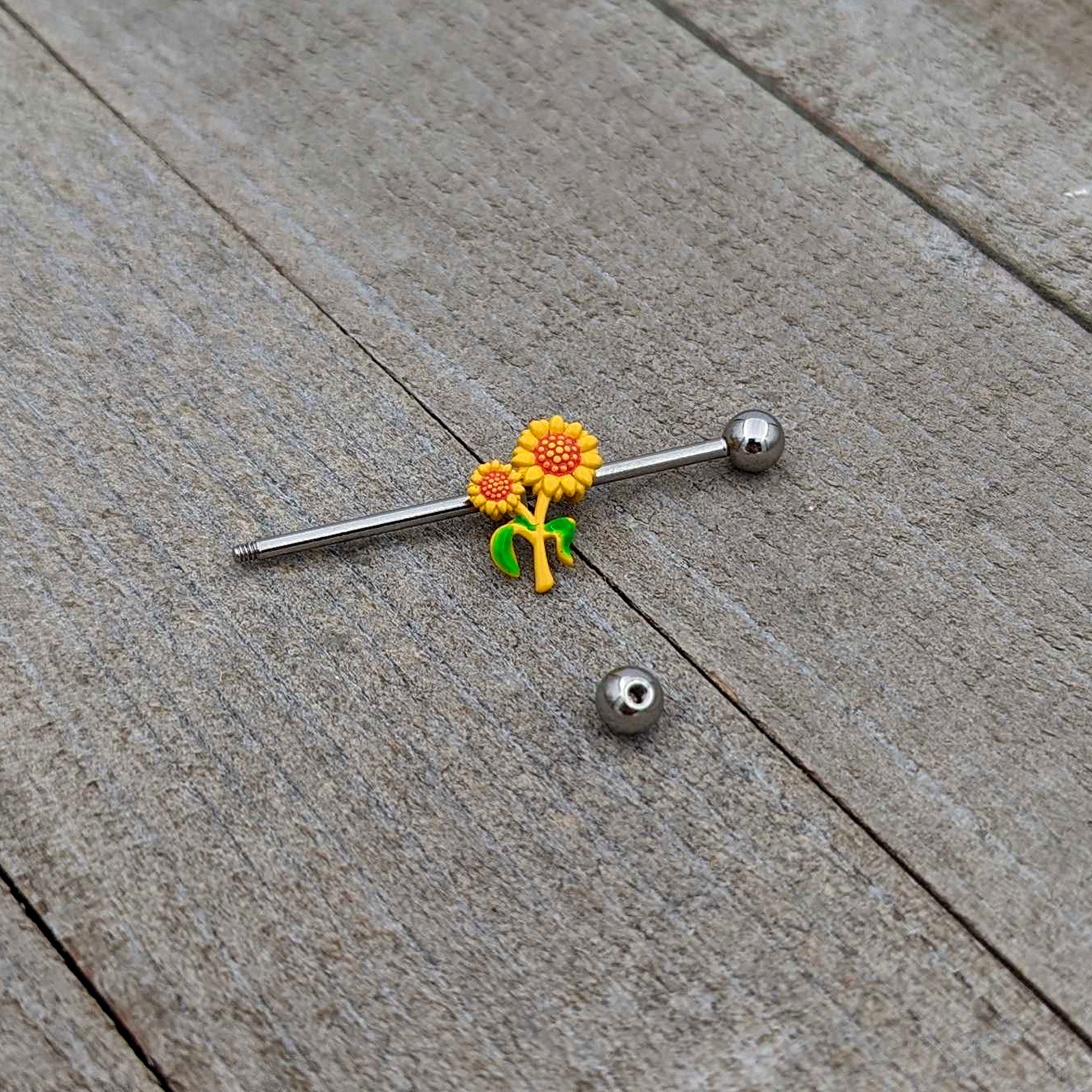 14 Gauge Happy Sunflower Duo Industrial Barbell 38mm