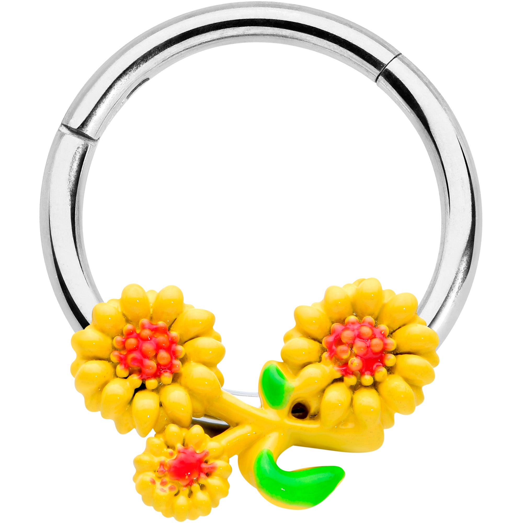 16 Gauge 3/8 Happy Yellow Sunflower Trio Hinged Segment Ring