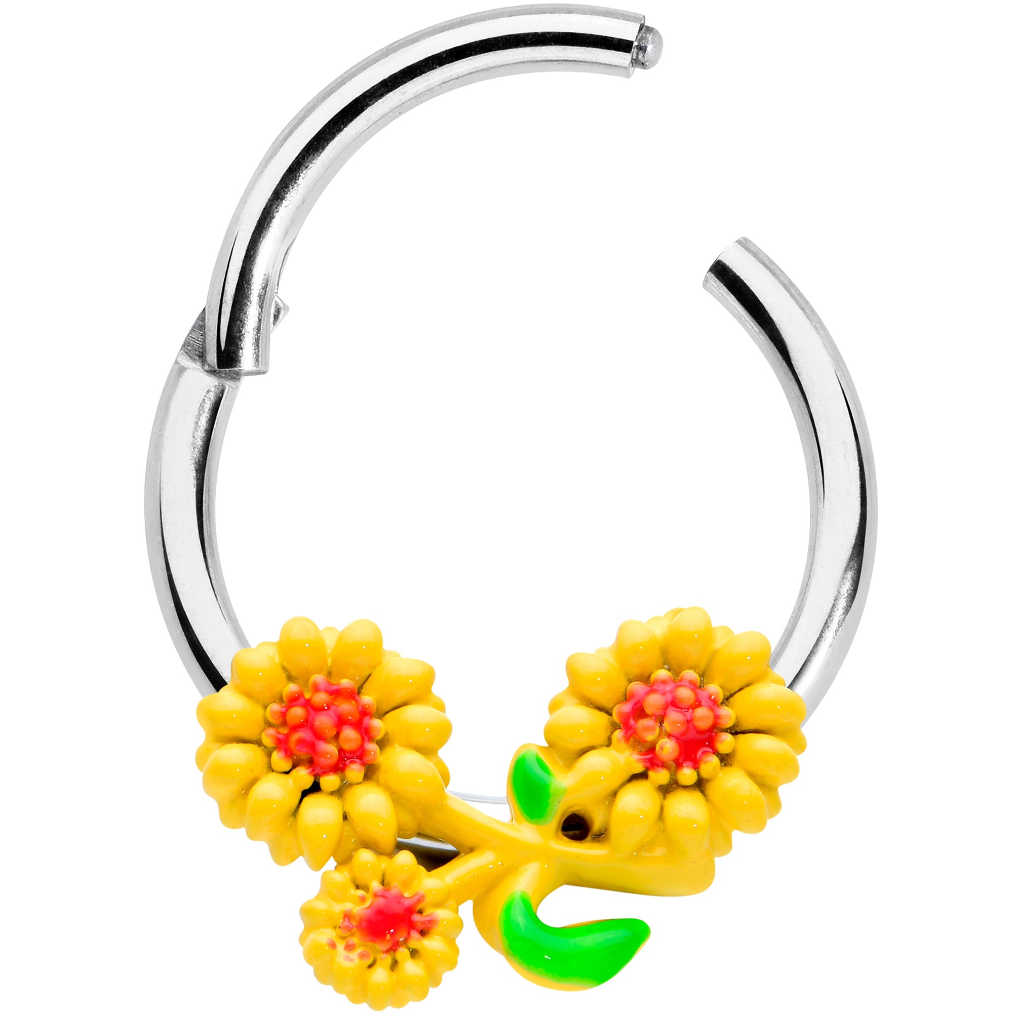 16 Gauge 3/8 Happy Yellow Sunflower Trio Hinged Segment Ring