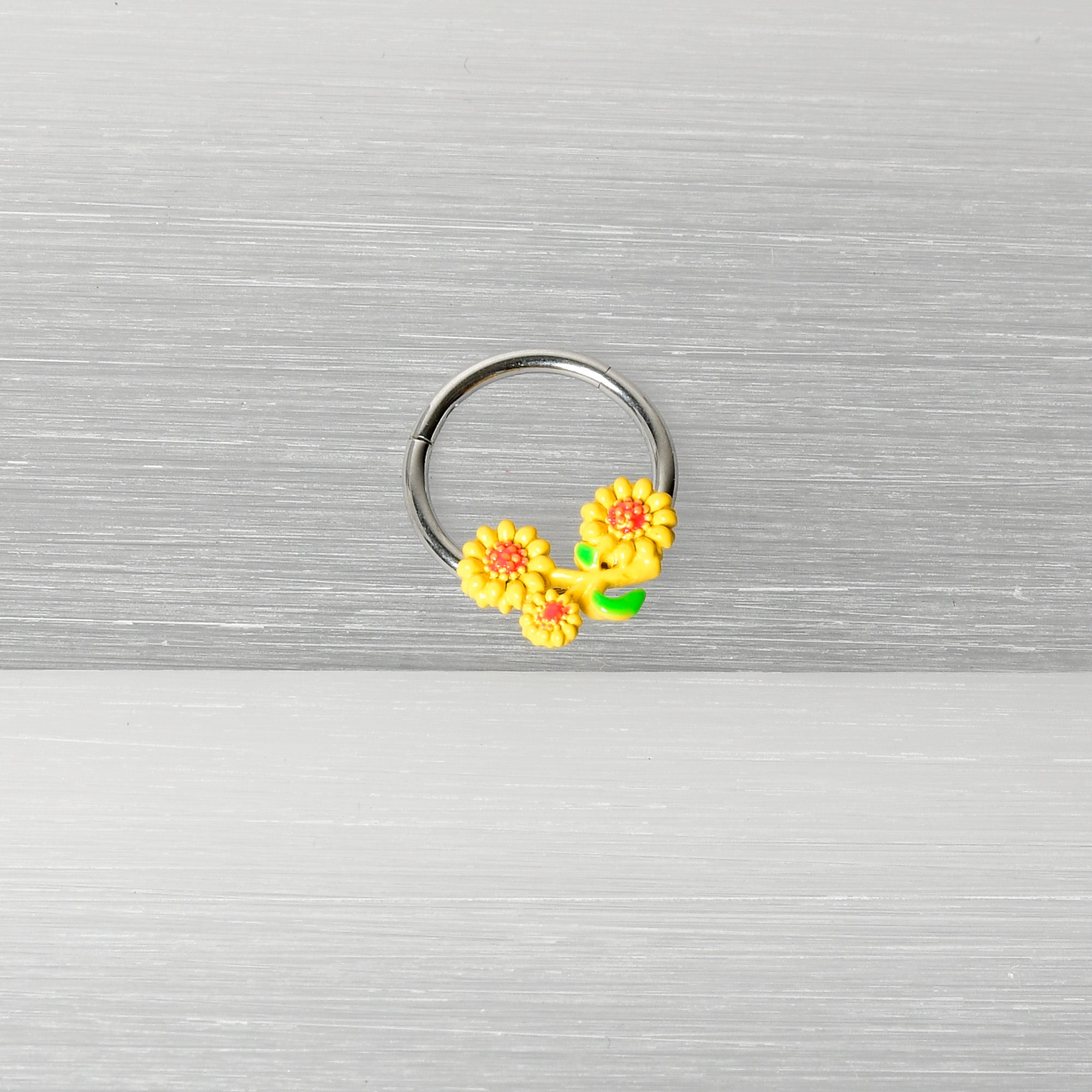 16 Gauge 3/8 Happy Yellow Sunflower Trio Hinged Segment Ring