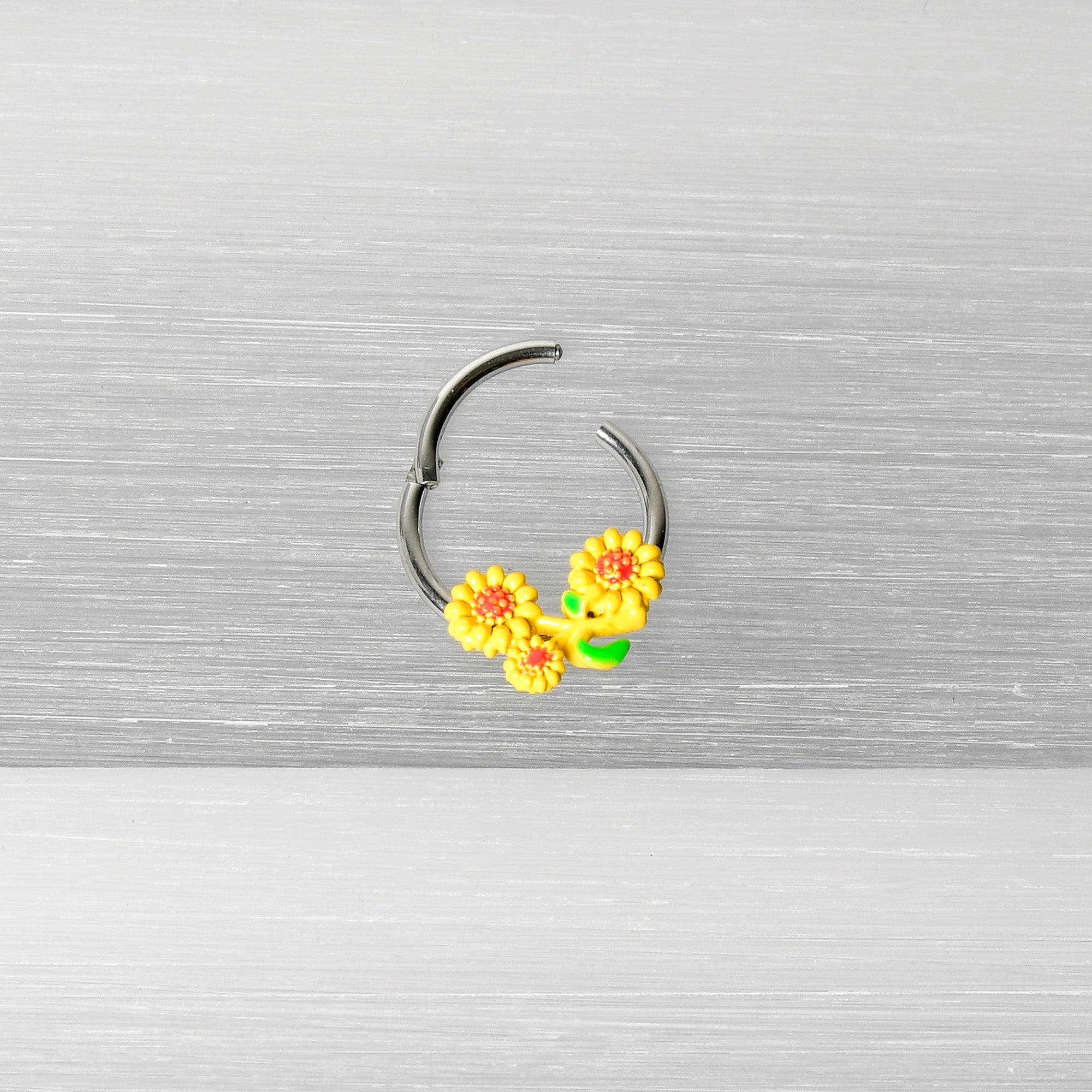 16 Gauge 3/8 Happy Yellow Sunflower Trio Hinged Segment Ring