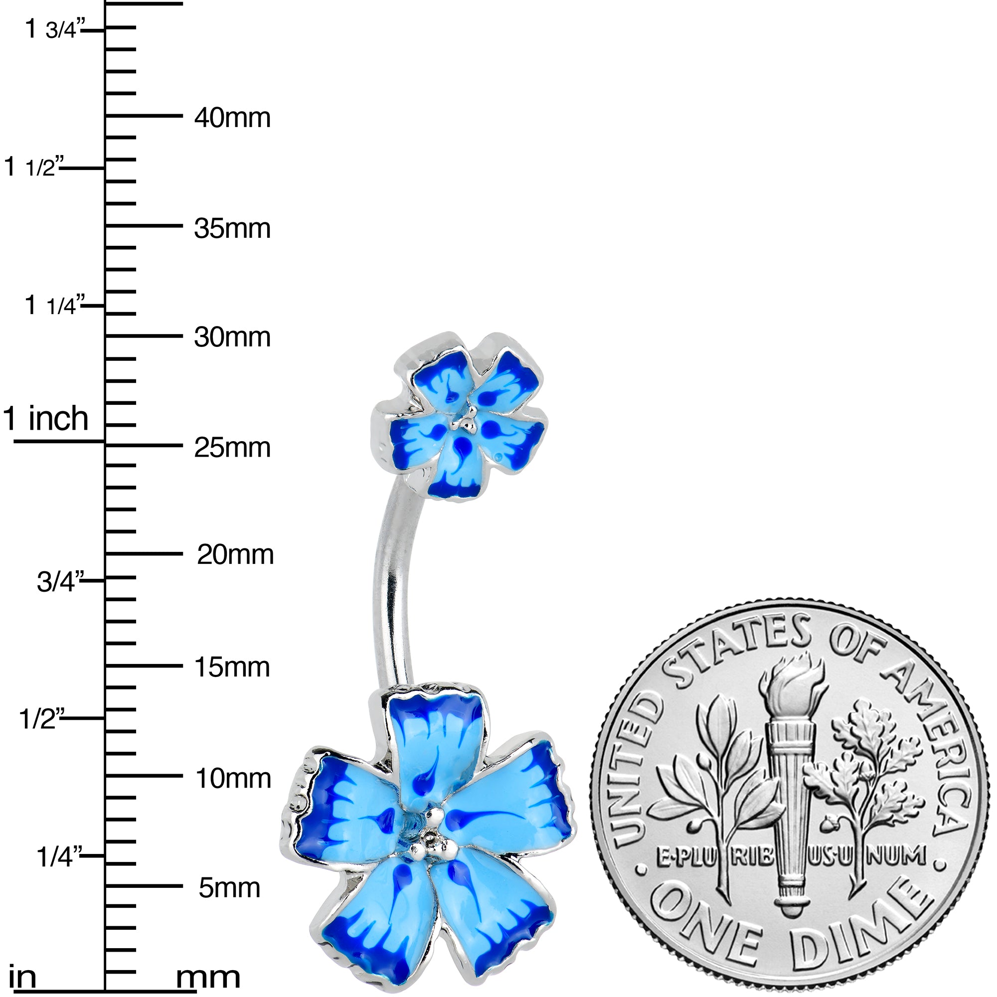 Blue Flower Textured Center Double Mount Belly Ring