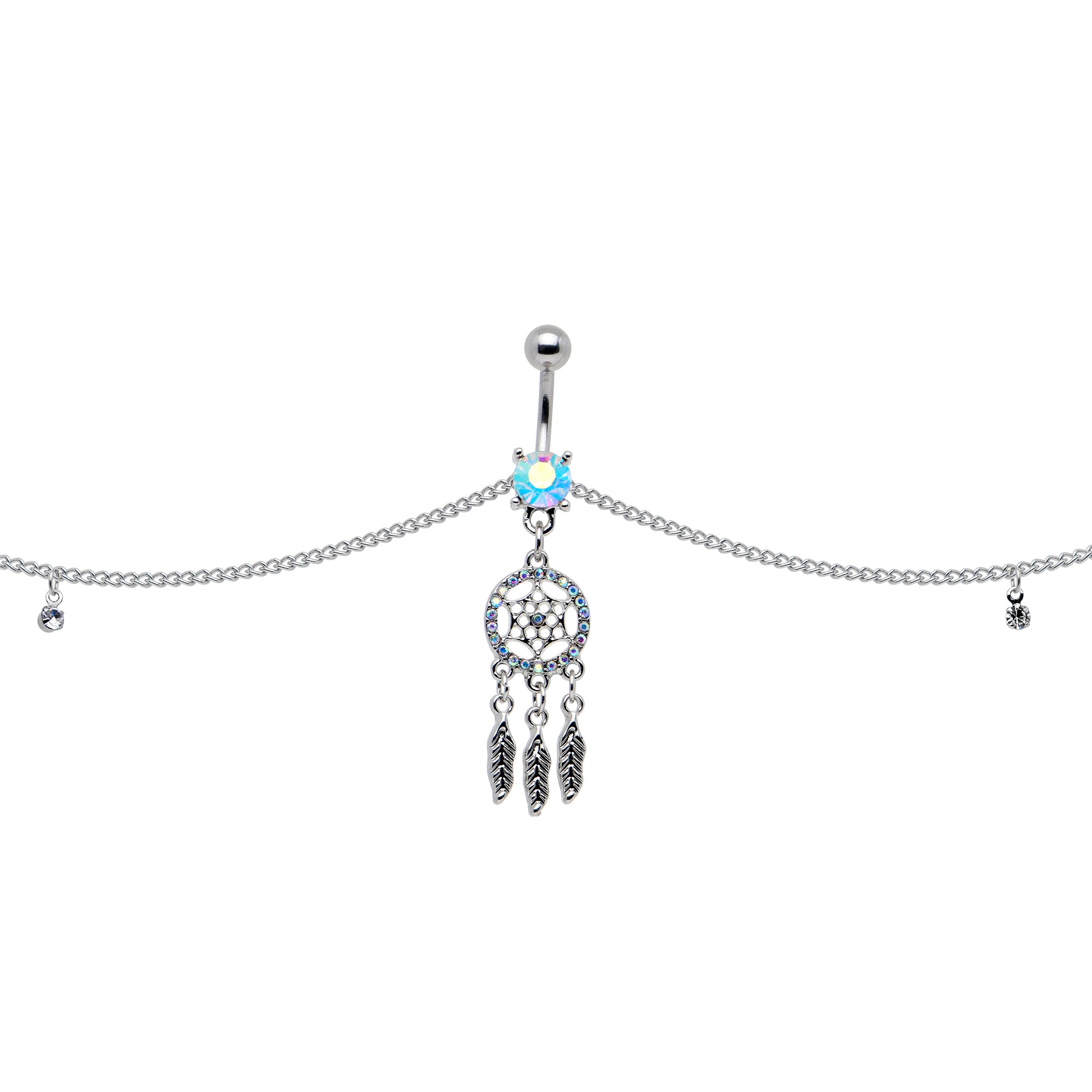 Clear Aurora Gem Southwest Dreamcatcher Dangle Belly Ring Belly Chain