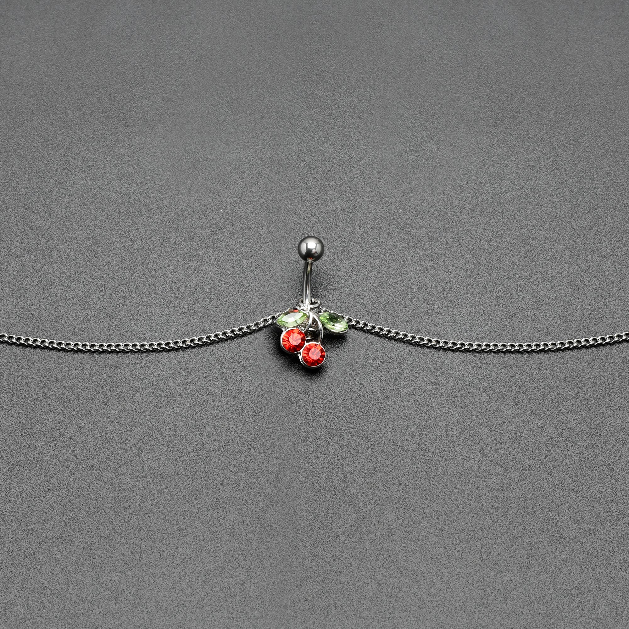 Red Green Gem Cheery Cherries Fruit Belly Ring Belly Chain