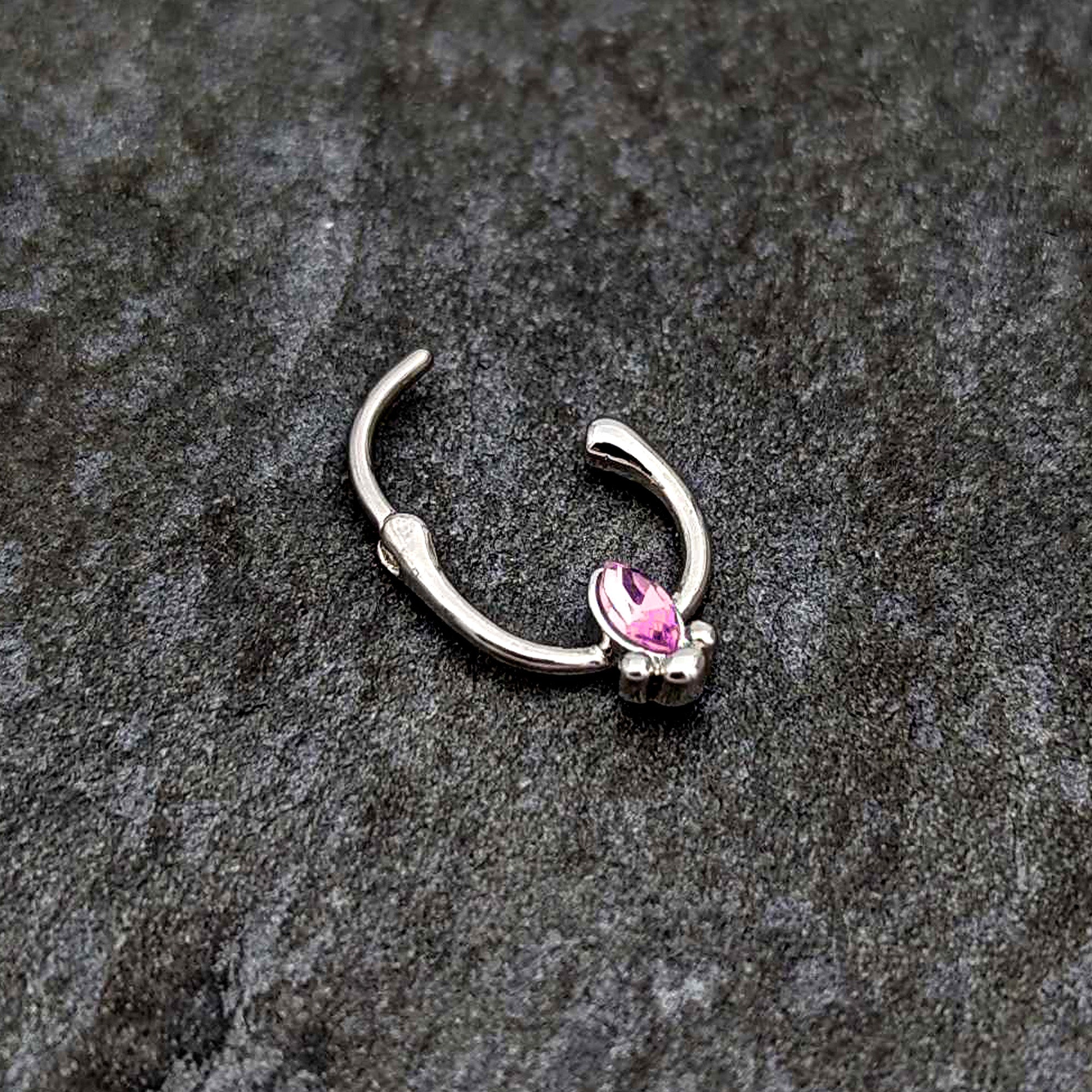 16 Gauge 5/16 Pink Gem Deco Oval Cartilage Clicker