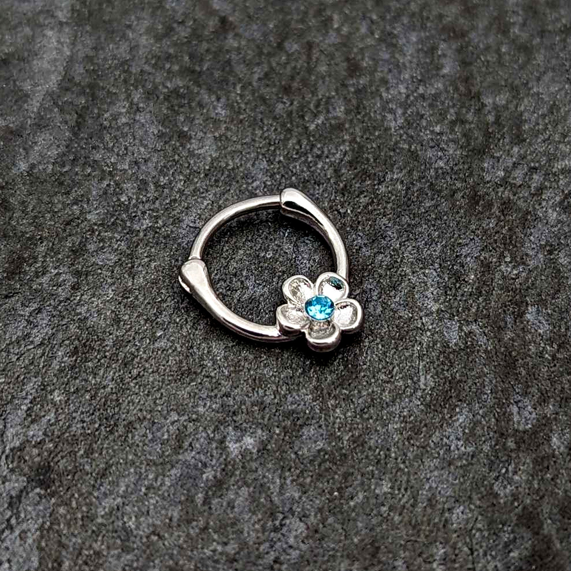 16 Gauge 5/16 Blue Gem Sweetheart Flower Cartilage Clicker