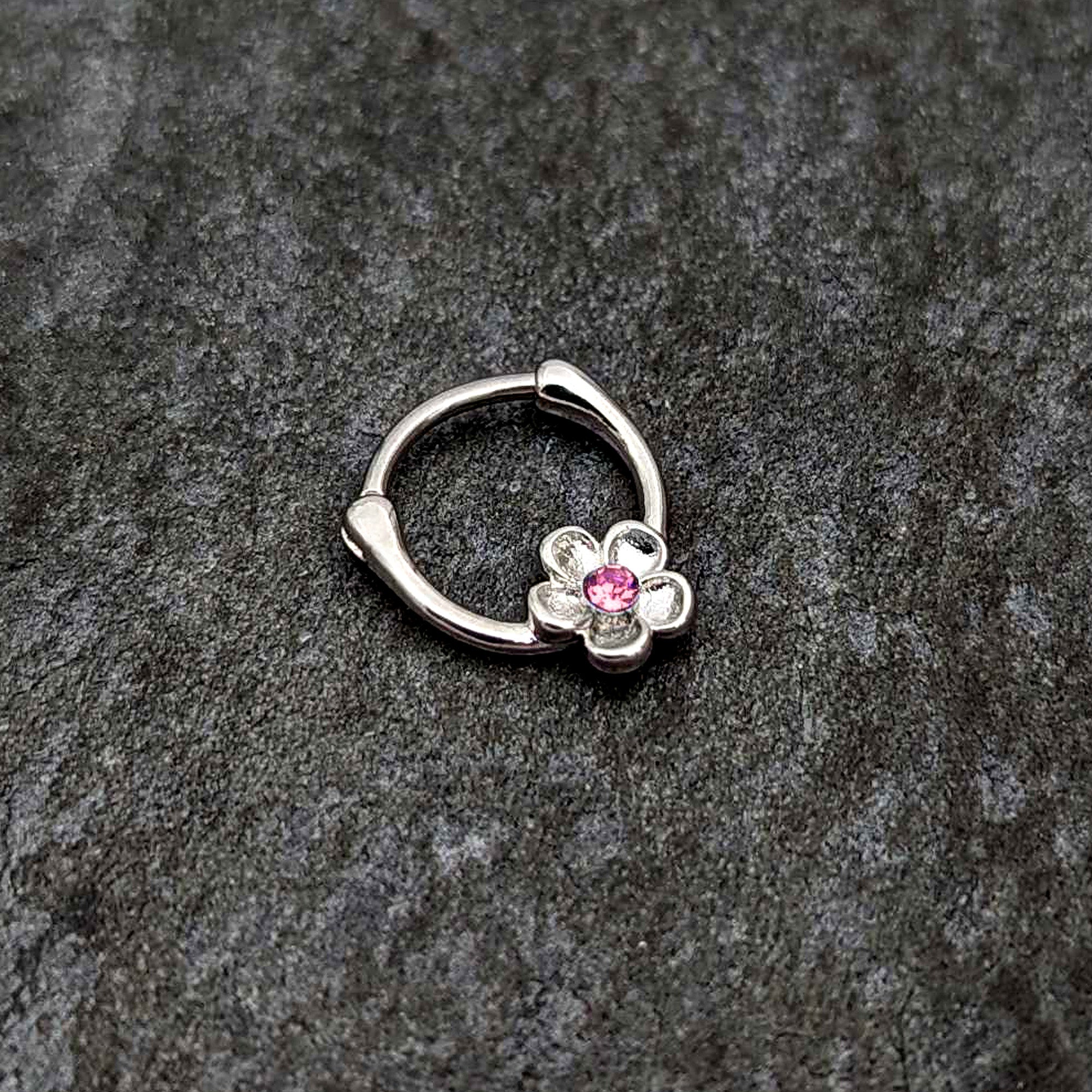 16 Gauge 5/16 Pink Gem Sweetheart Flower Cartilage Clicker