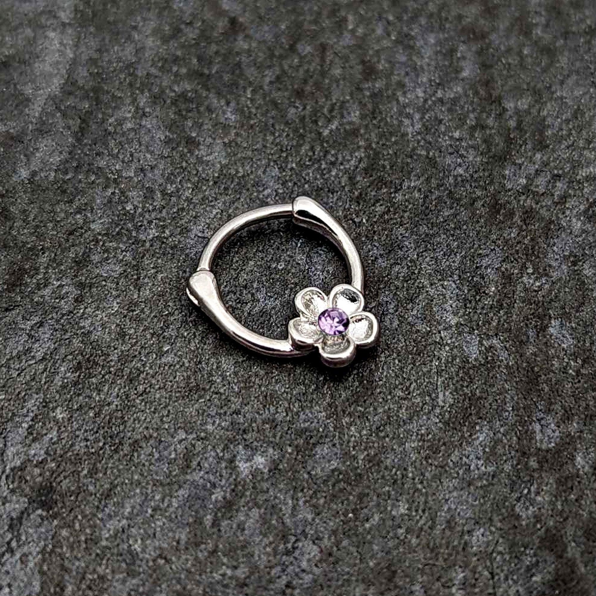 16 Gauge 5/16 Purple Gem Sweetheart Flower Cartilage Clicker