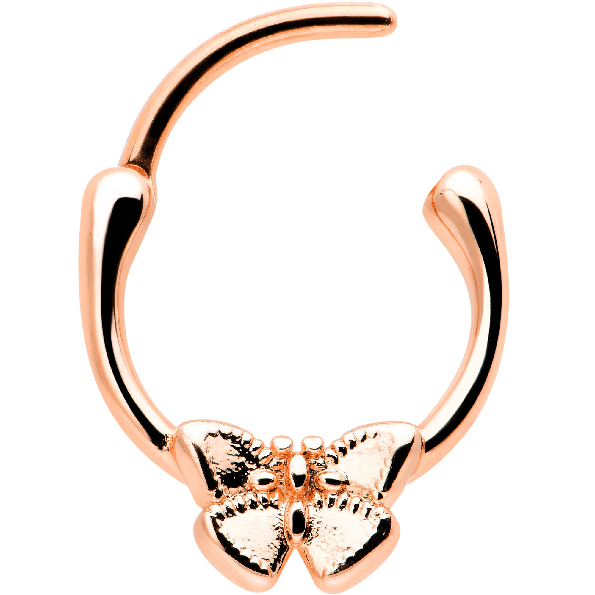 16 Gauge 5/16 Rose Gold Tone Simple Textured Butterfly Cartilage Clicker