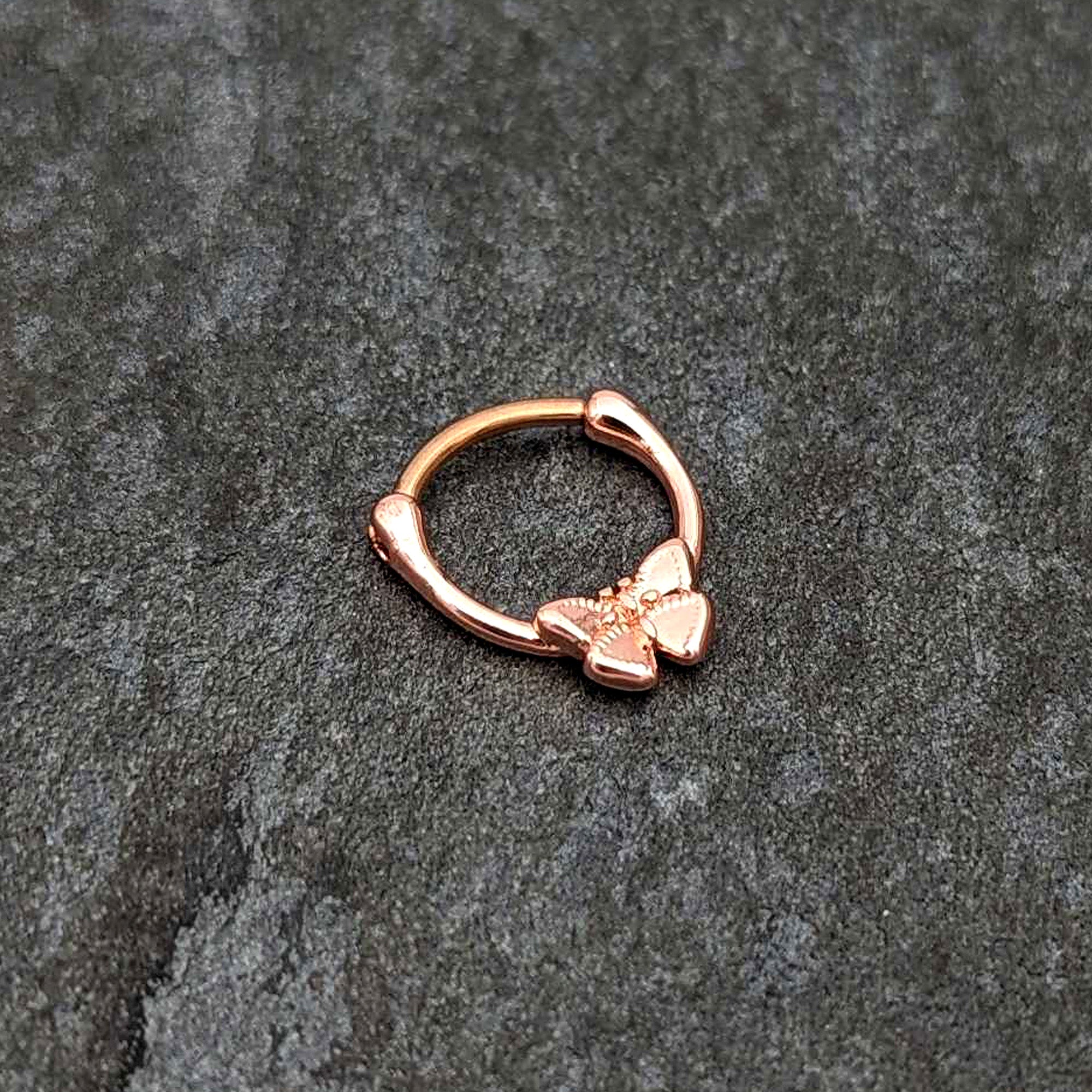 16 Gauge 5/16 Rose Gold Tone Simple Textured Butterfly Cartilage Clicker