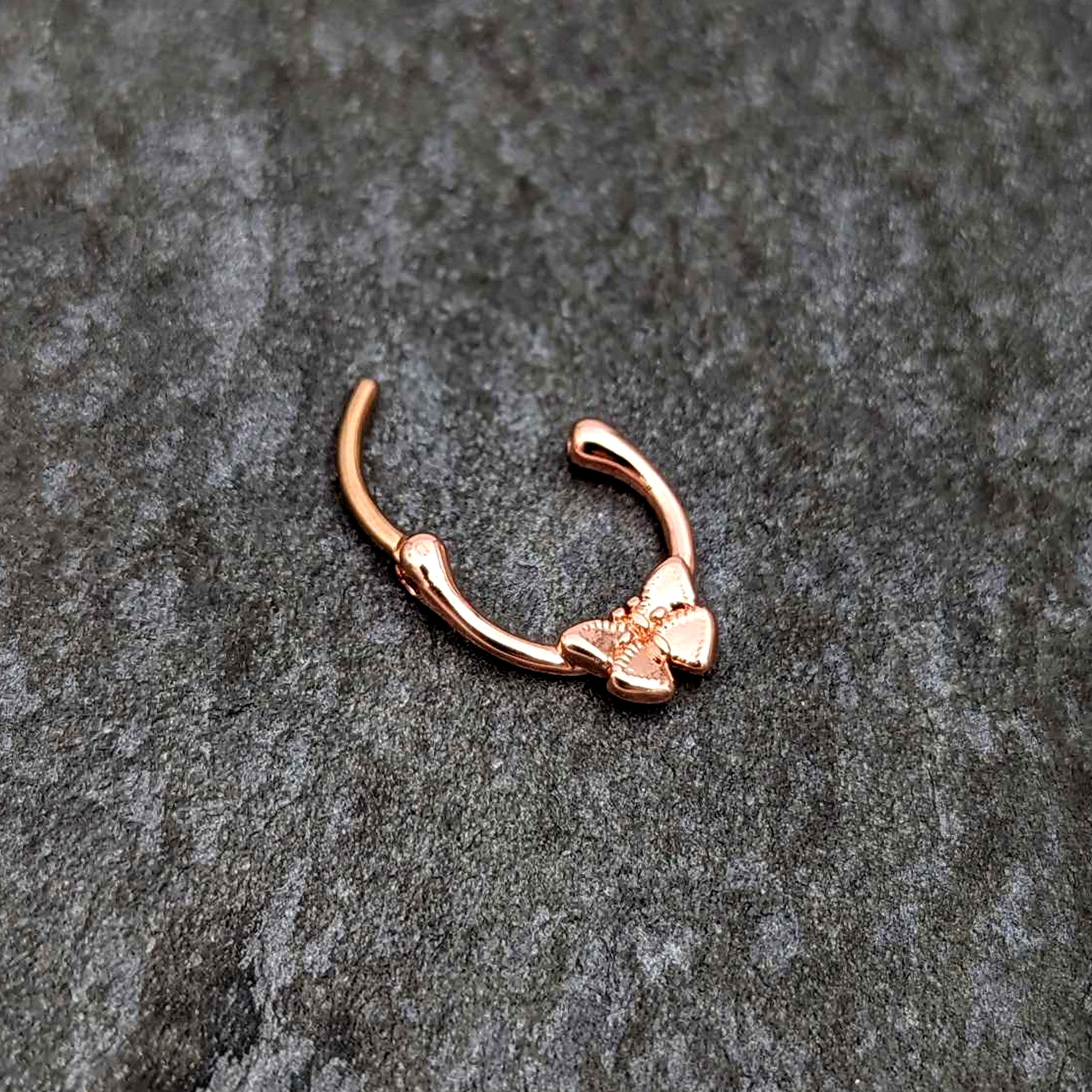 16 Gauge 5/16 Rose Gold Tone Simple Textured Butterfly Cartilage Clicker