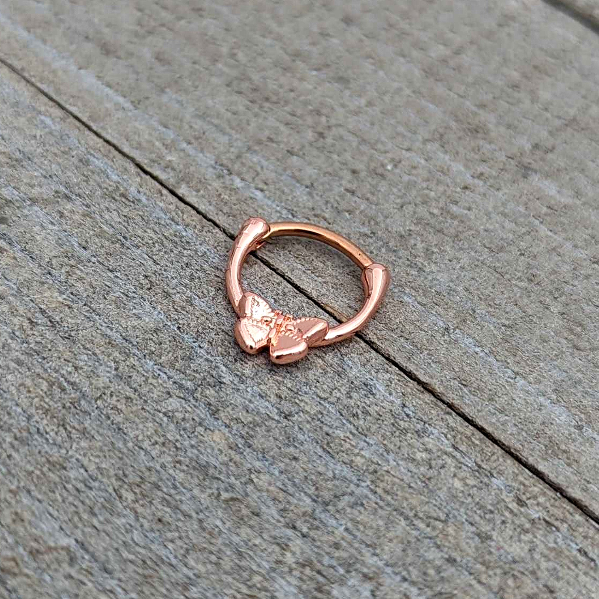 16 Gauge 5/16 Rose Gold Tone Simple Textured Butterfly Cartilage Clicker