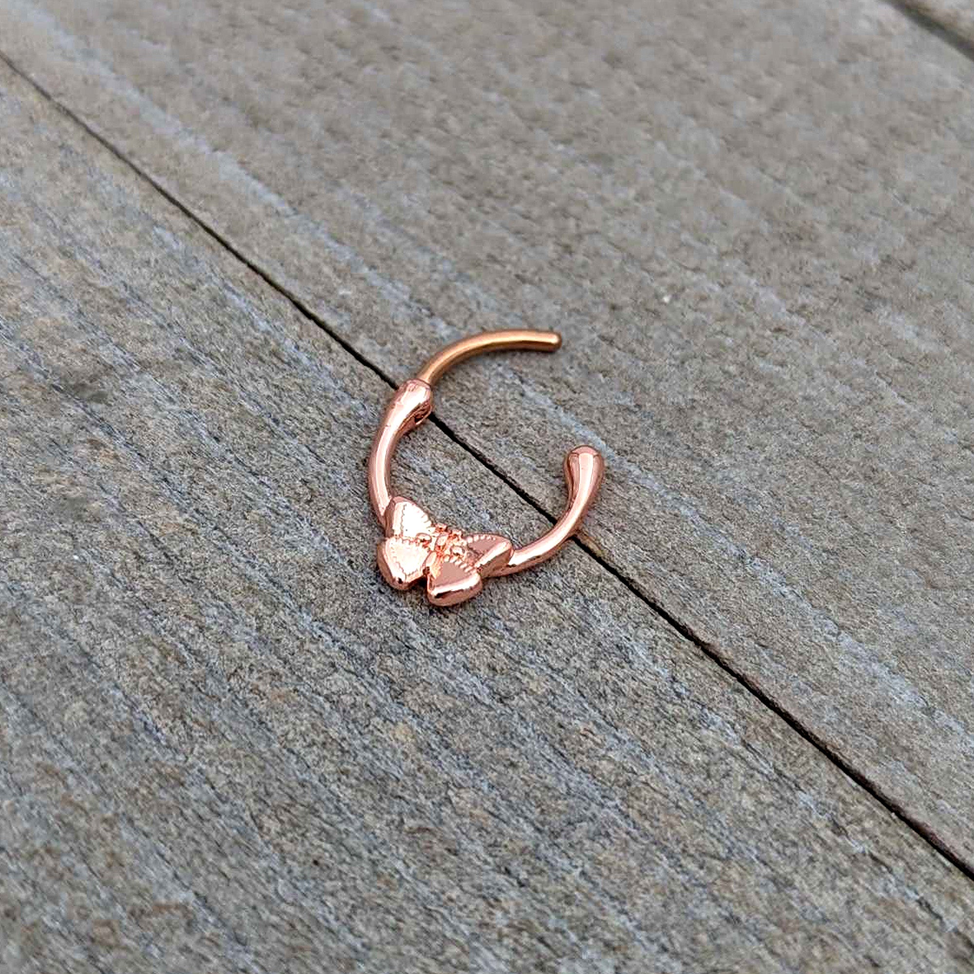 16 Gauge 5/16 Rose Gold Tone Simple Textured Butterfly Cartilage Clicker