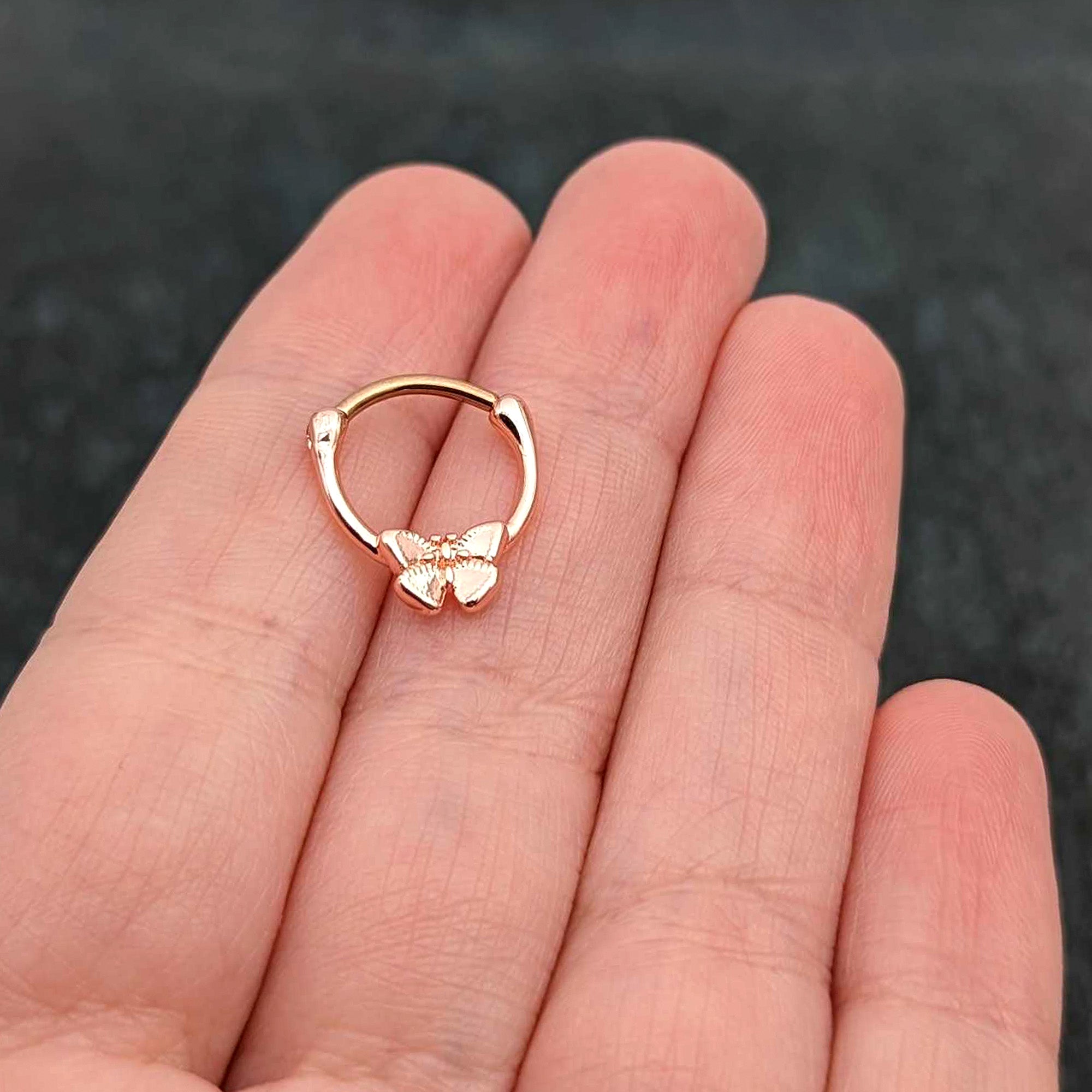 16 Gauge 5/16 Rose Gold Tone Simple Textured Butterfly Cartilage Clicker