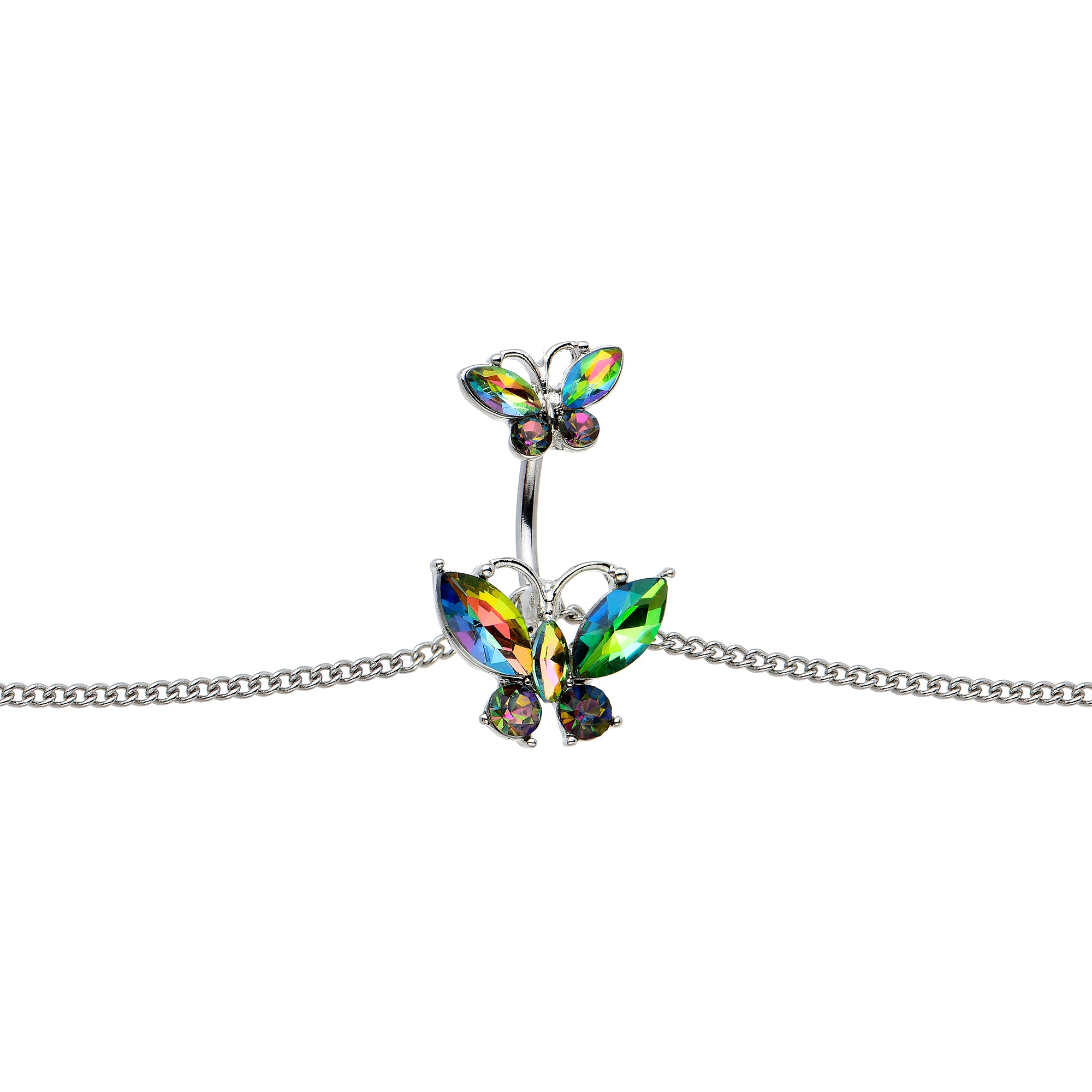 Rainbow Gem Butterfly Beauties Double Mount Belly Ring Belly Chain