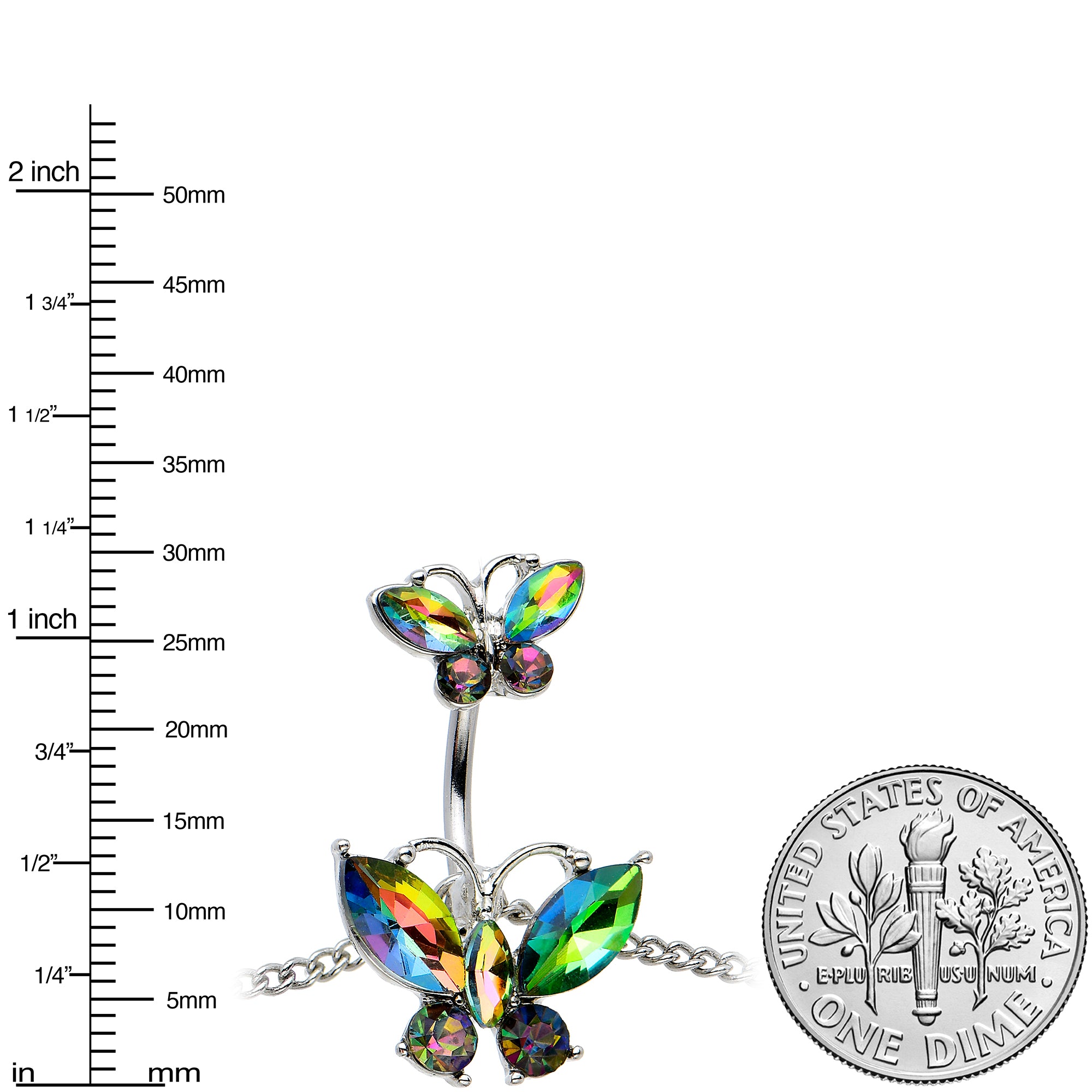 Rainbow Gem Butterfly Beauties Double Mount Belly Ring Belly Chain