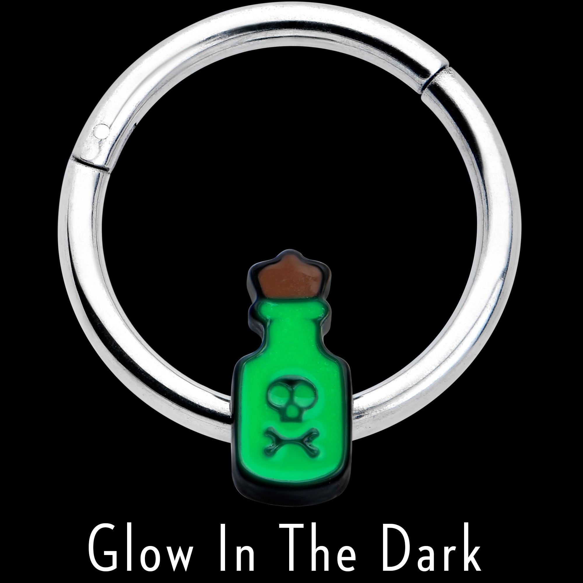 16 Gauge 3/8 Poison Green Bottle Glow in the Dark Hinged Segment Ring