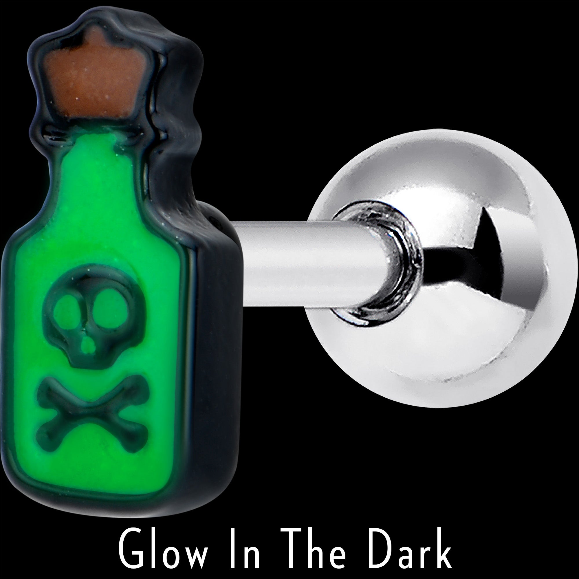 16 Gauge 1/4 Poison Green Bottle Glow in the Dark Cartilage Earring