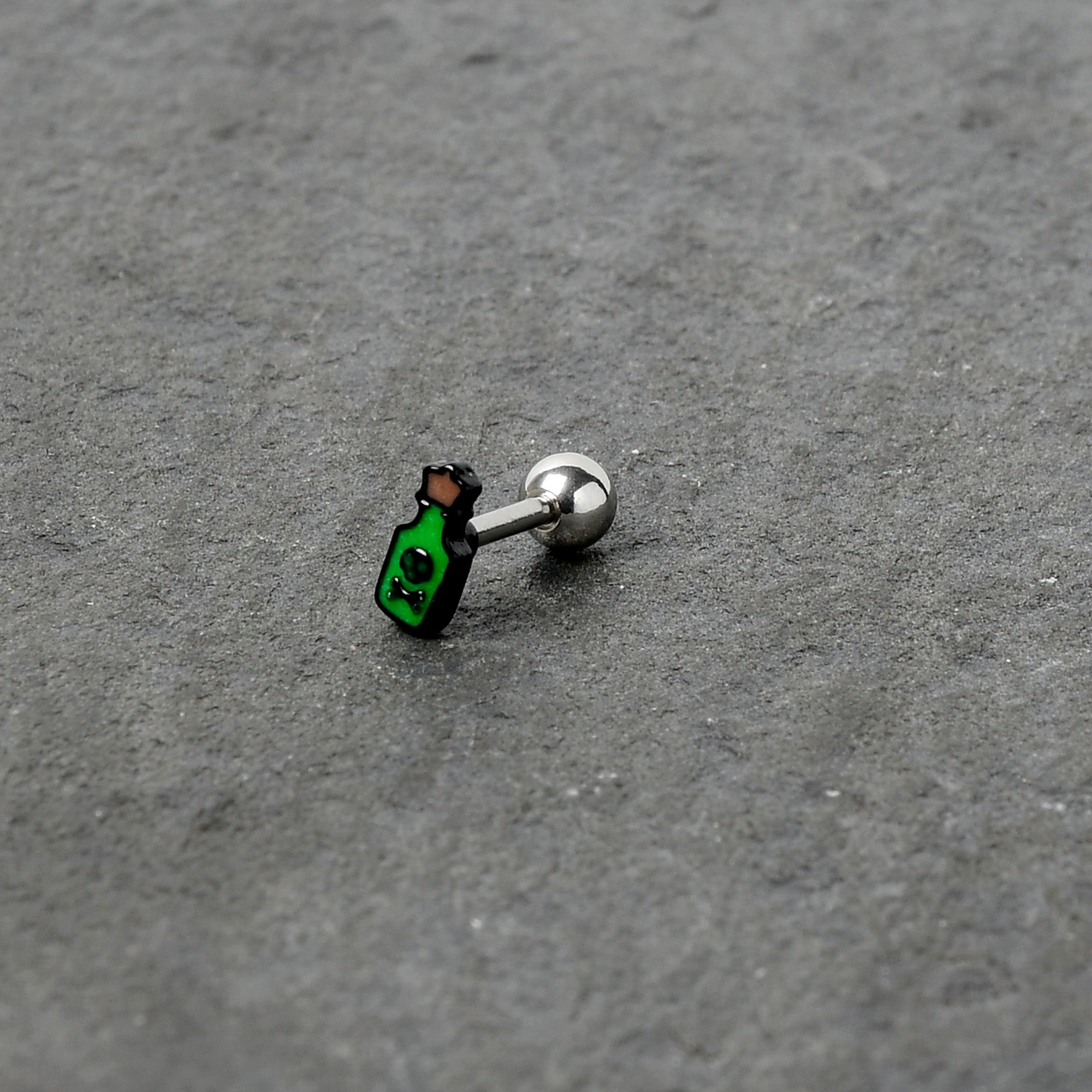 16 Gauge 1/4 Poison Green Bottle Glow in the Dark Cartilage Earring