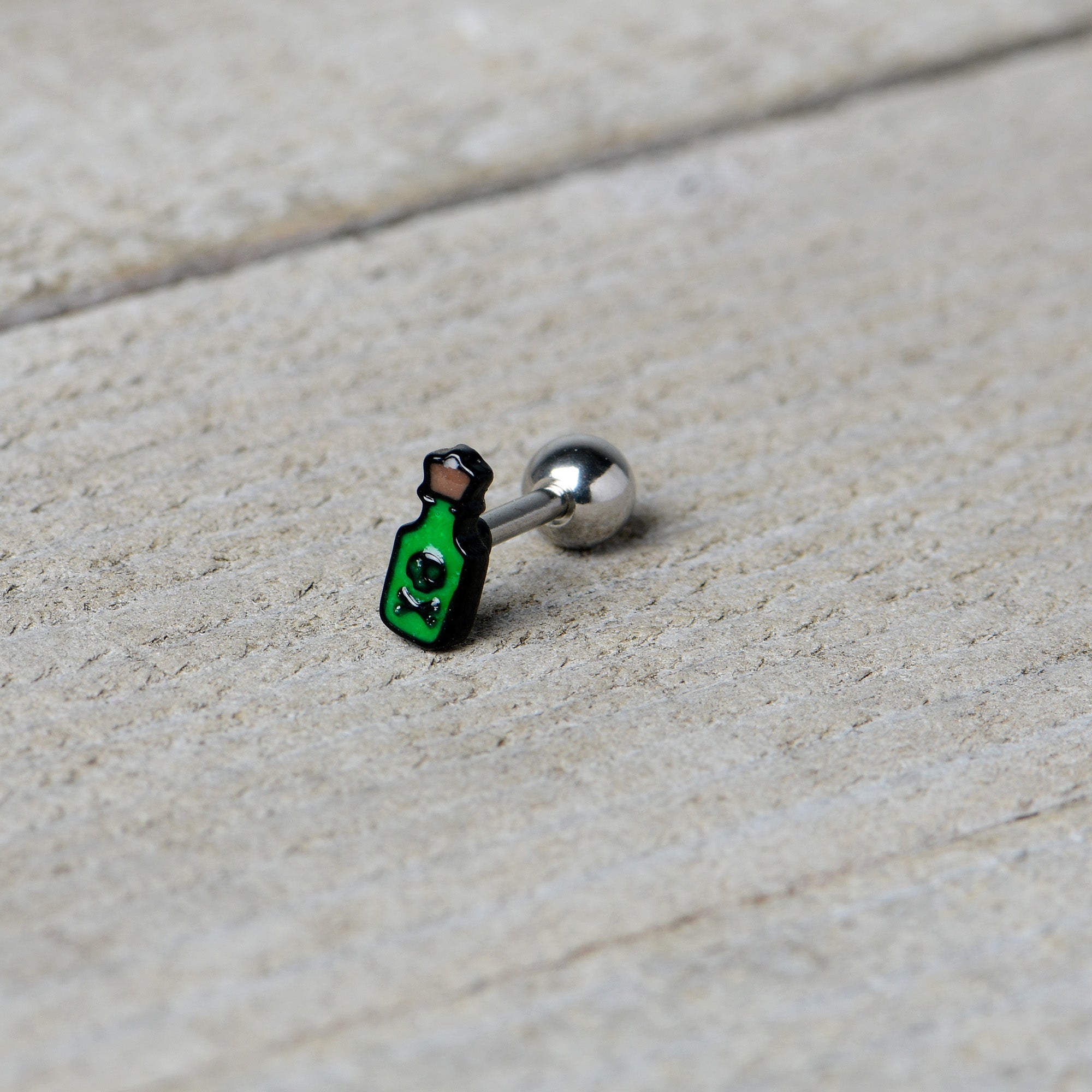 16 Gauge 1/4 Poison Green Bottle Glow in the Dark Cartilage Earring