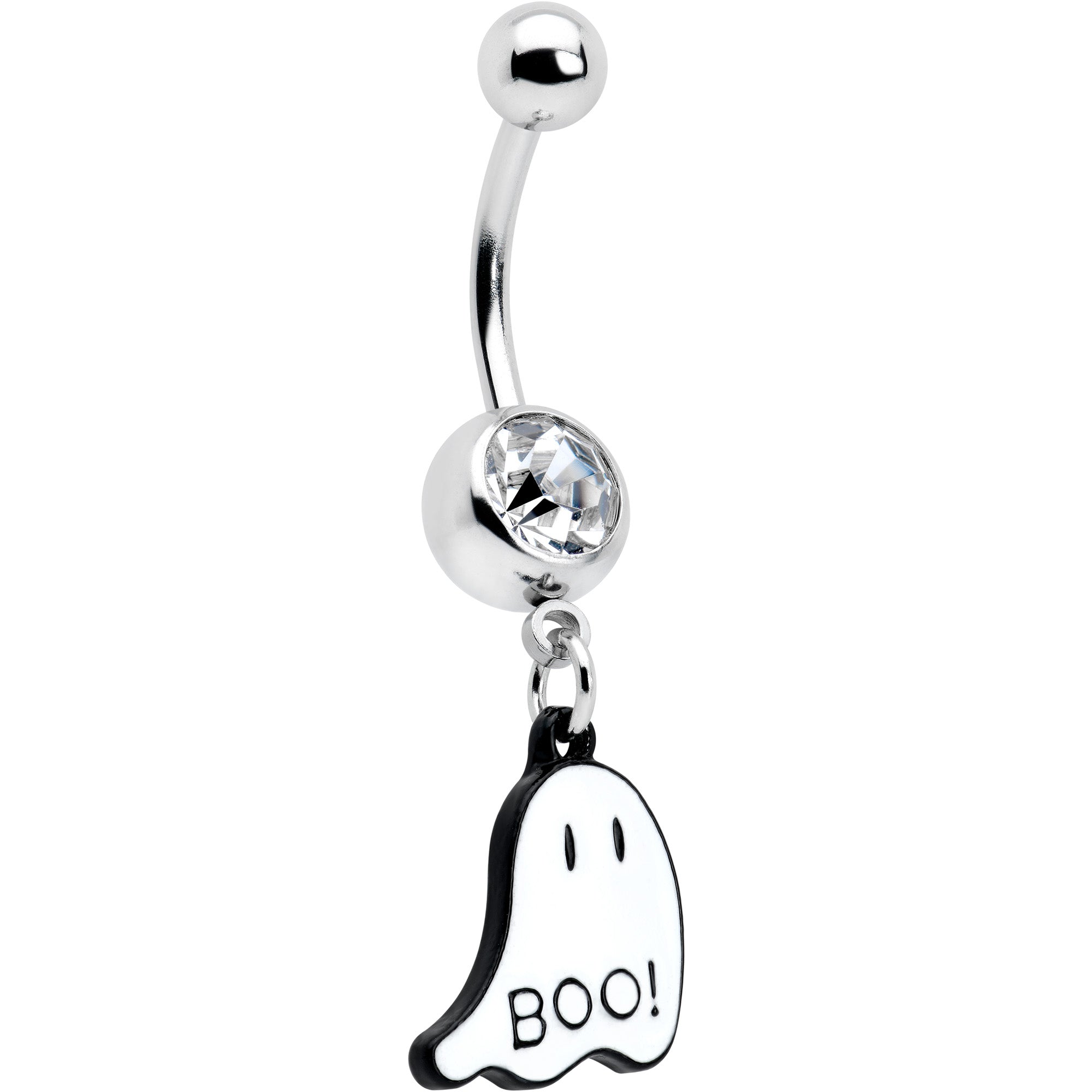 Clear Gem White Ghost Glow in the Dark Halloween Dangle Belly Ring