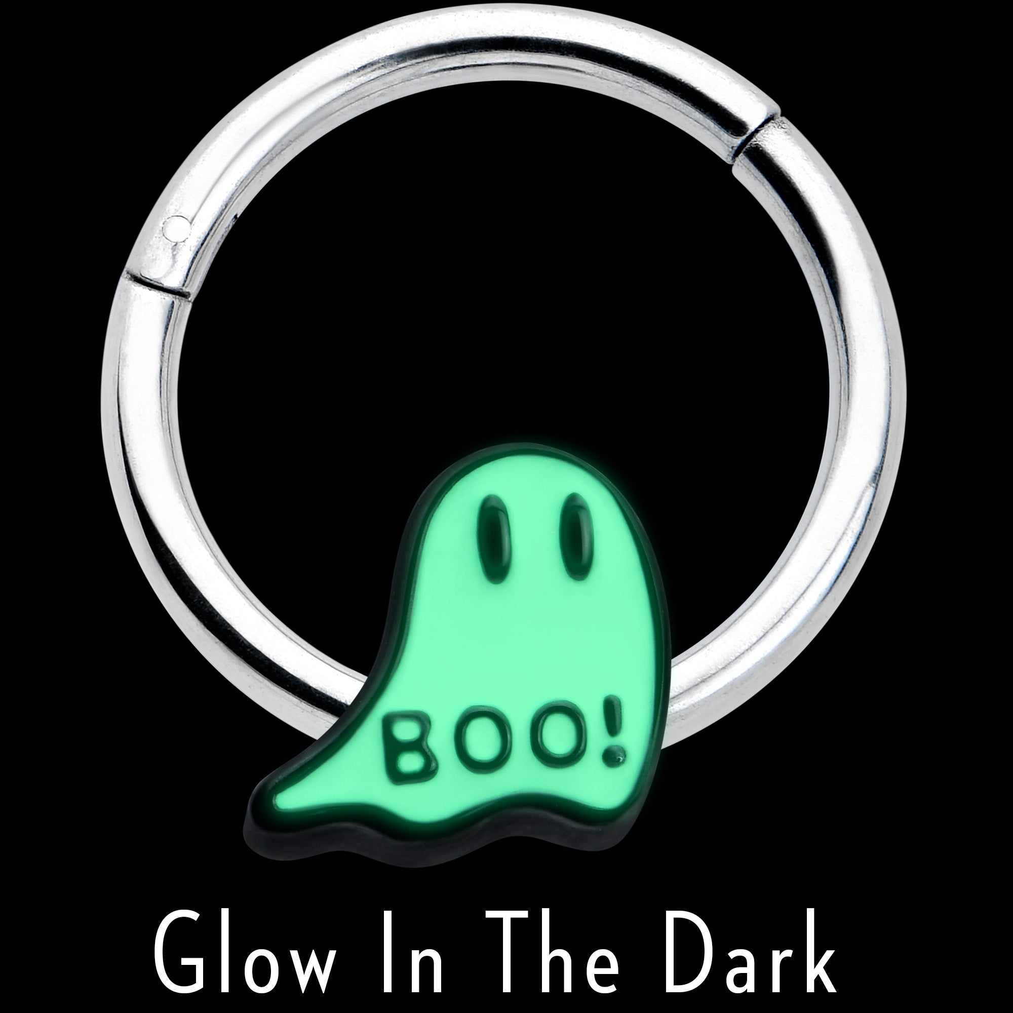 16 Gauge 3/8 White Ghost Glow in the Dark Halloween Hinged Segment Ring