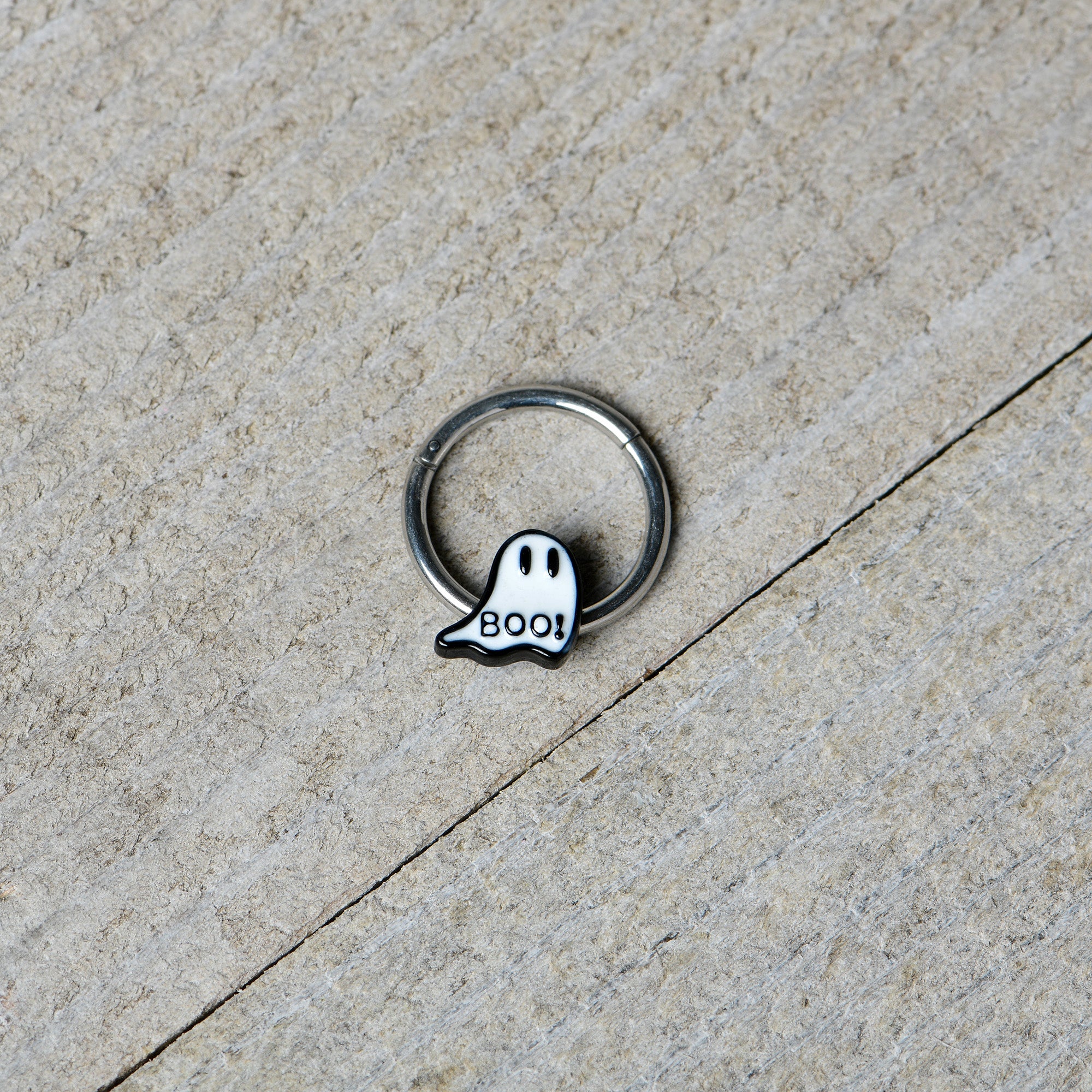 16 Gauge 3/8 White Ghost Glow in the Dark Halloween Hinged Segment Ring