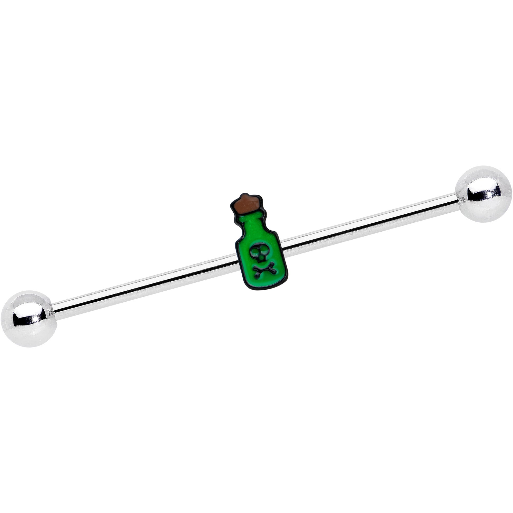 14 Gauge Poison Green Bottle Glow in the Dark Industrial Barbell 38mm