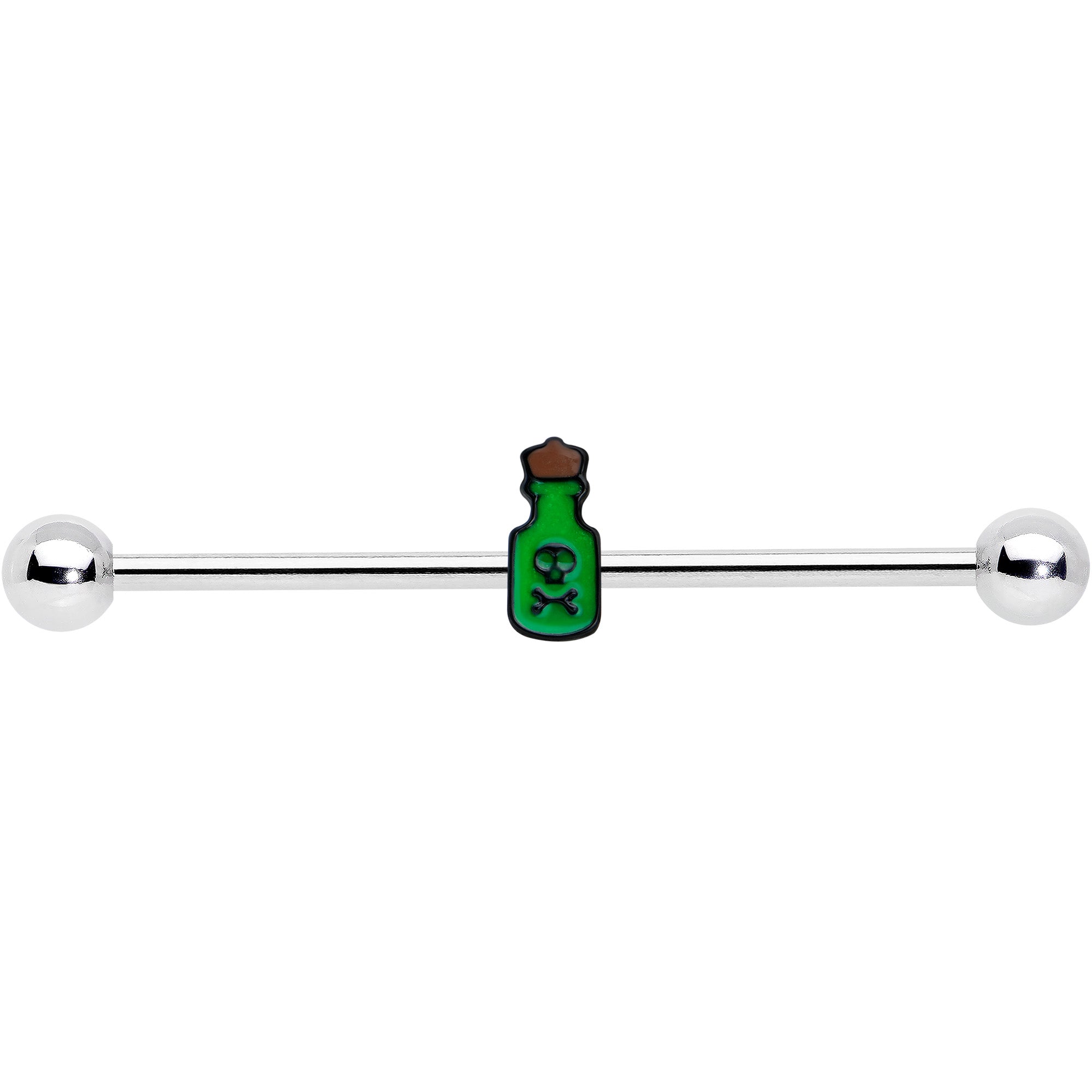 14 Gauge Poison Green Bottle Glow in the Dark Industrial Barbell 38mm